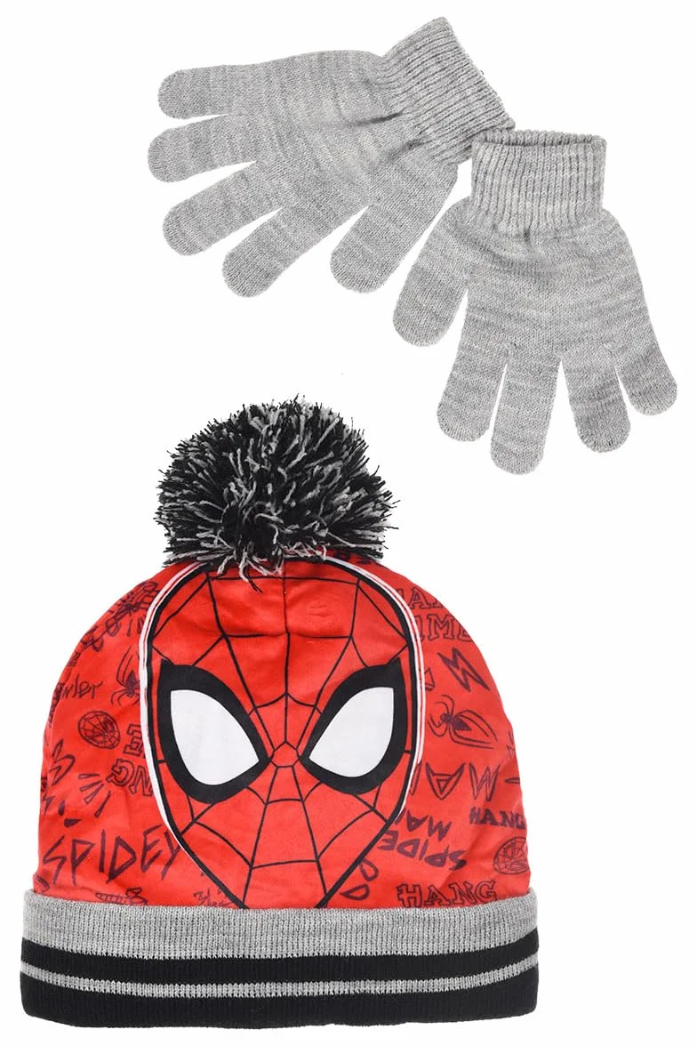 Marvel Spiderman Conjunto de Invierno para Niño Gorro y Guantes Gris