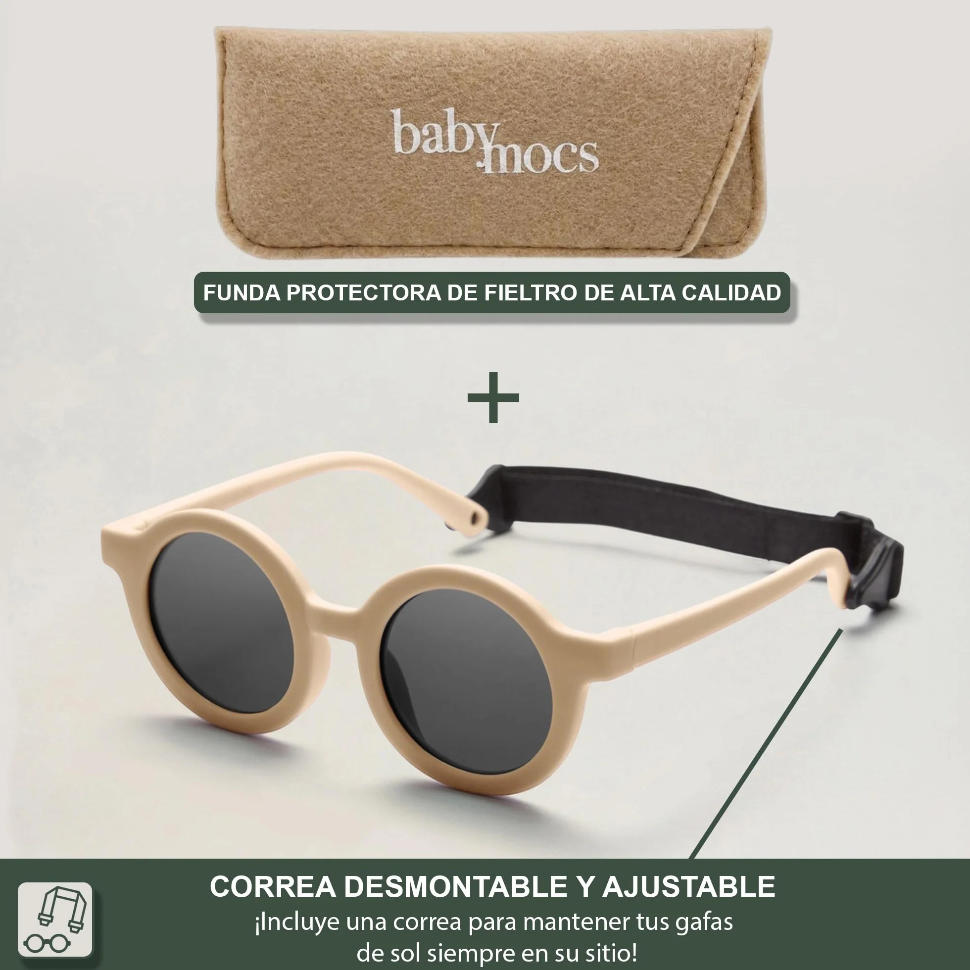 BABYMOCS Gafas de sol redondas para niños protección UV 100% flexibles sin BPA correa diseño sueco