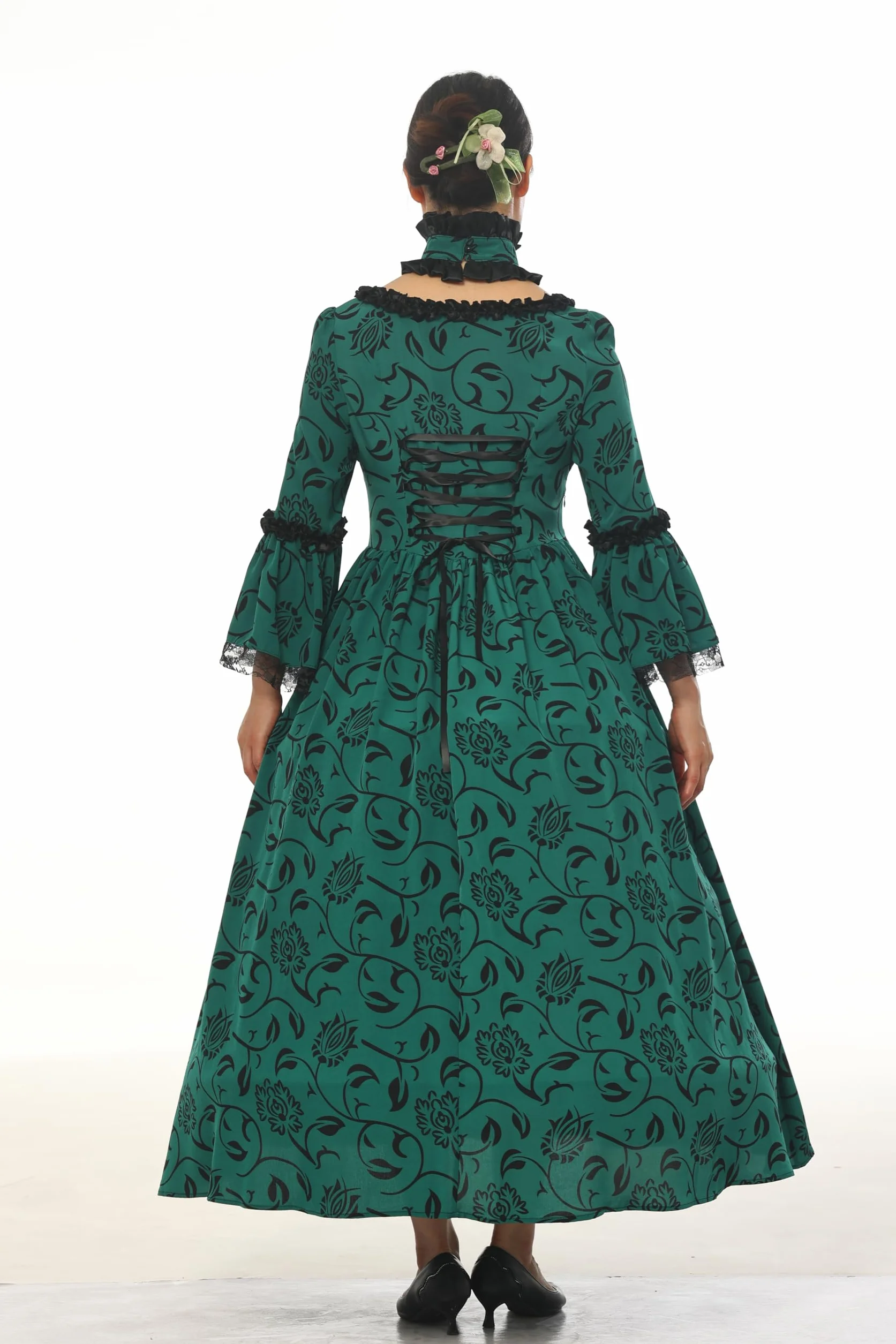 CAMDOM Vestido de Fiesta Victoriano Mujer Retro Medieval Palacio Largo Cuello Cuadrado Satén Elegante Mangas Acampanadas Disfraz Vintage Cosplay