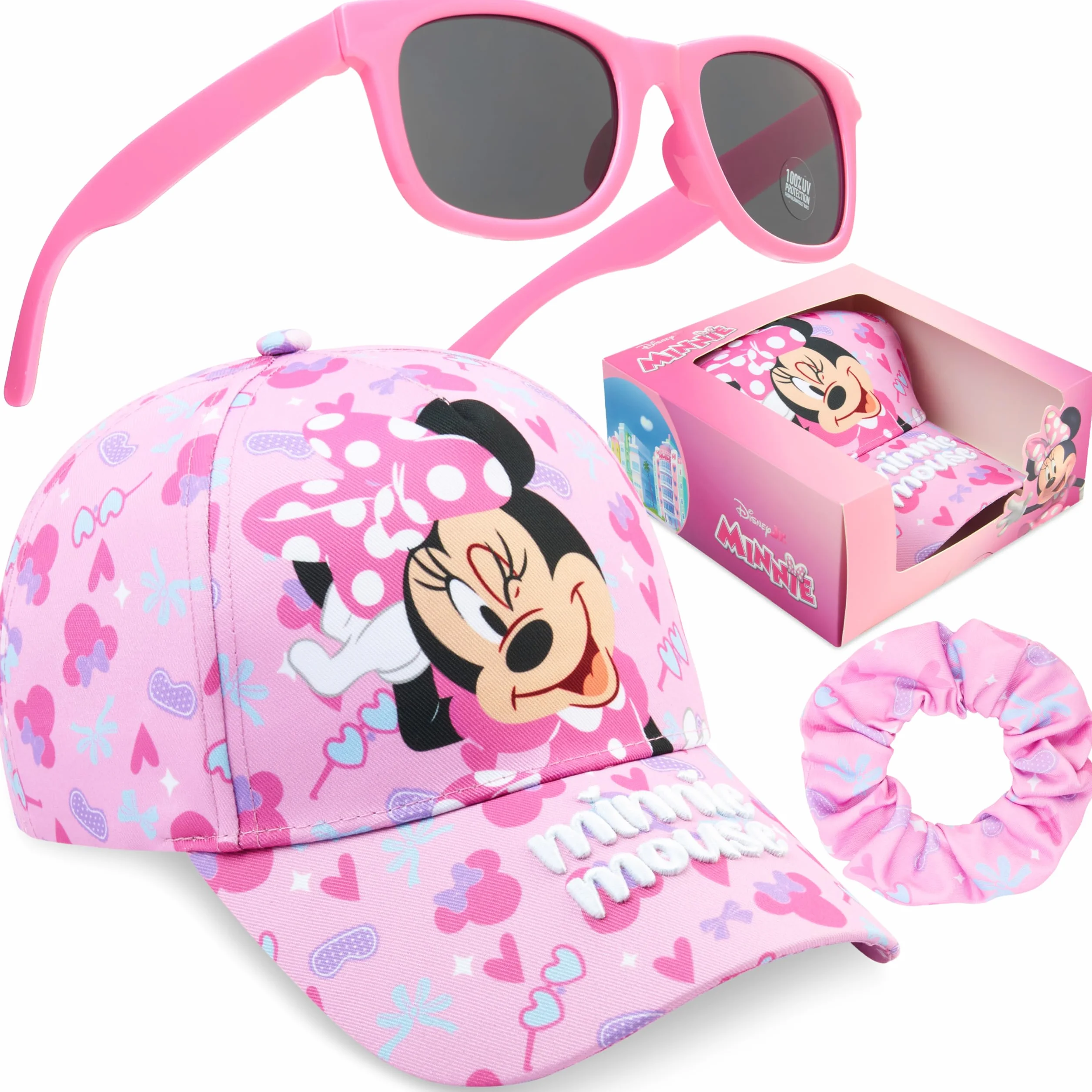 Gorra Niña con Gafas de Sol UV400 y Coletero Set Patrulla Canina Frozen Princesas Disney Minnie Mouse Barrio Sesamo