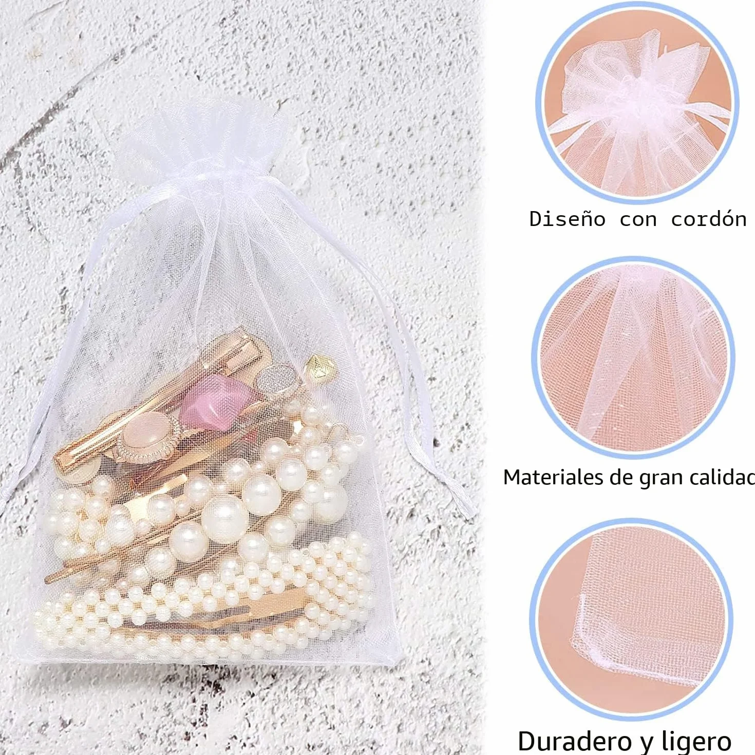 100 bolsas de organza, 7 x 9 cm, bolsas de organza, bolsas de regalo, joyas de boda, para festivales, fiestas y bodas, cordón de satén