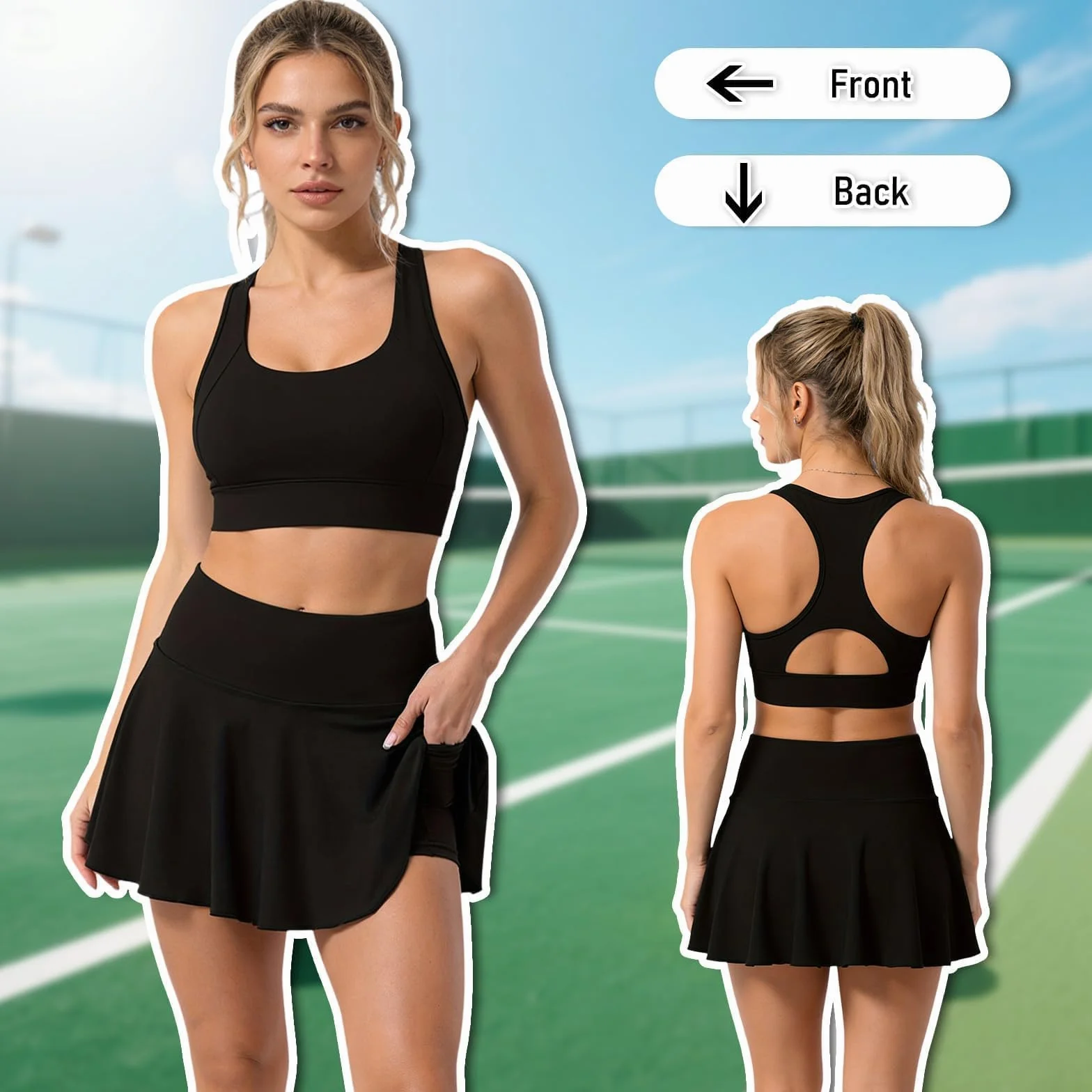 Falda Pantalon Mujer Deporte 2 Pcs Padel Negro Blanco Talla M