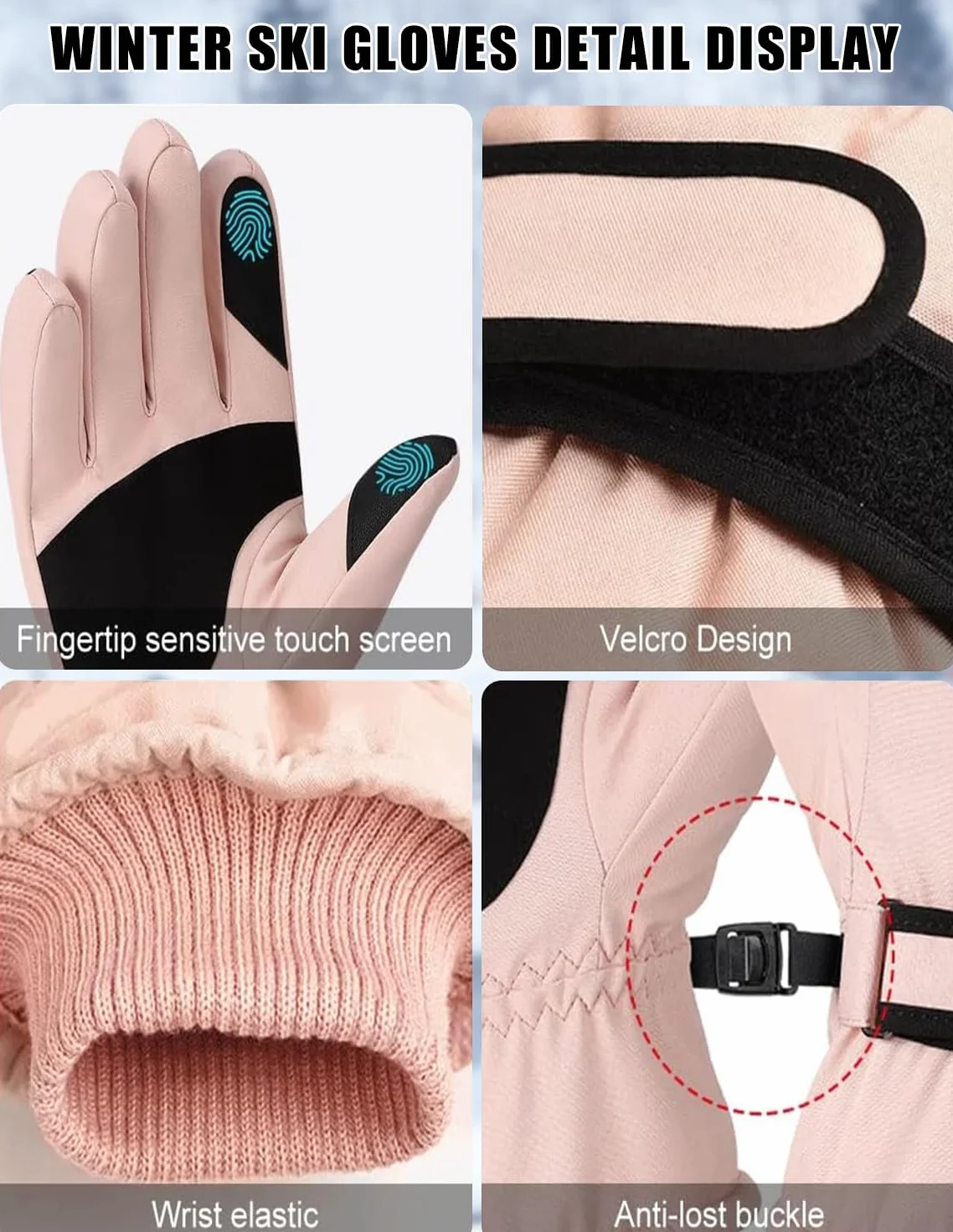 Guantes de Esquí Impermeables Mujer Nieve Invierno - Grueso Térmicos Pantalla Táctil Unisex Snowboard Moto Ciclismo