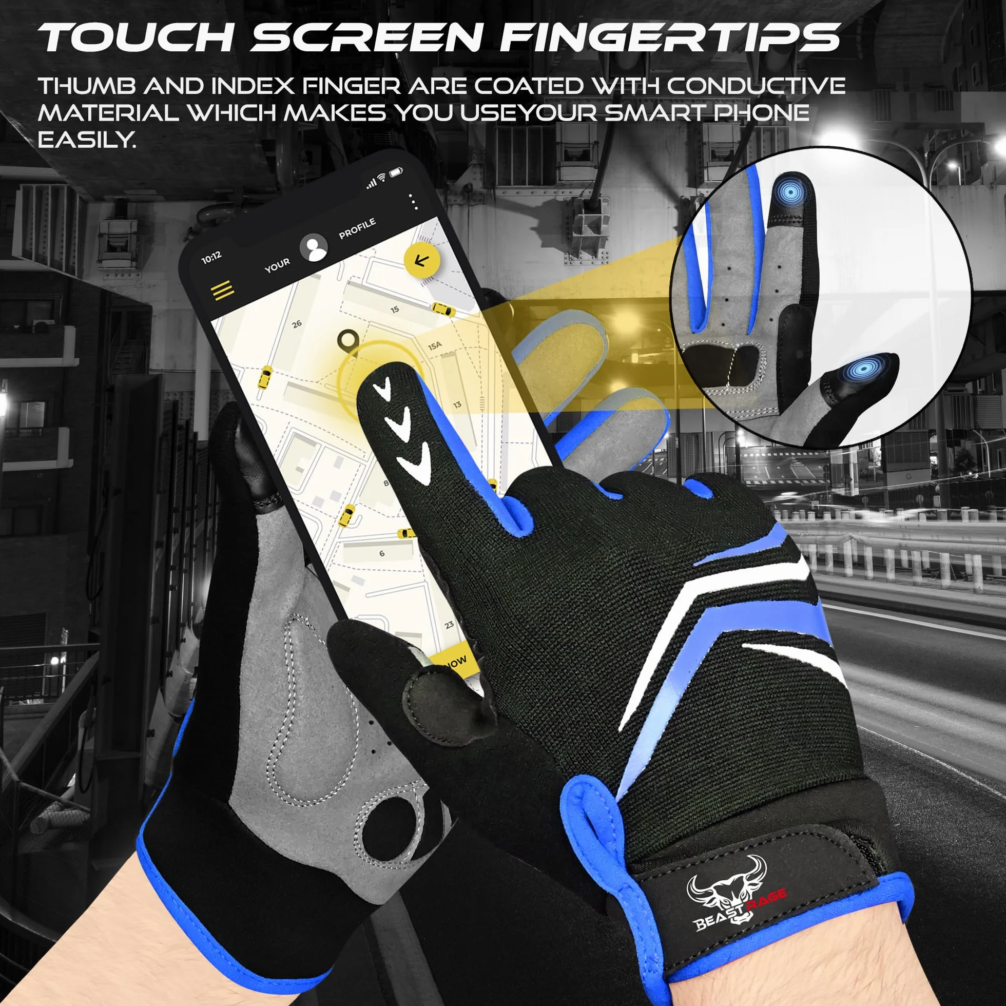 BEAST RAGE Guantes de Ciclismo Dedos Enteros Acolchado Antideslizantes Transpirables Táctiles Montaña BMX
