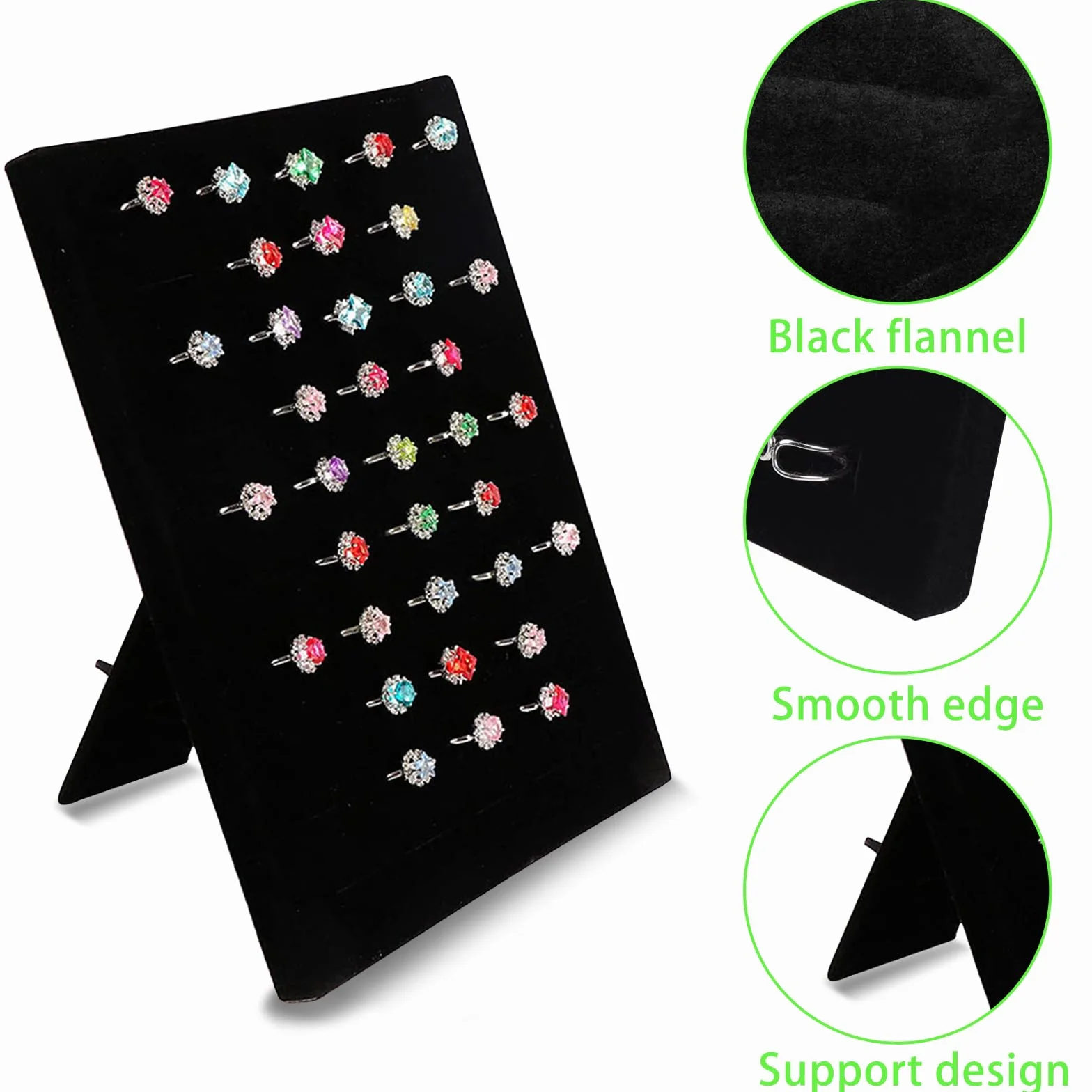 Bandeja para joyas, terciopelo negro, soporte para anillos con 50 compartimentos para tarjetas, joyero expositor de joyas, organizador de anillos, pendientes, expositor de anillos