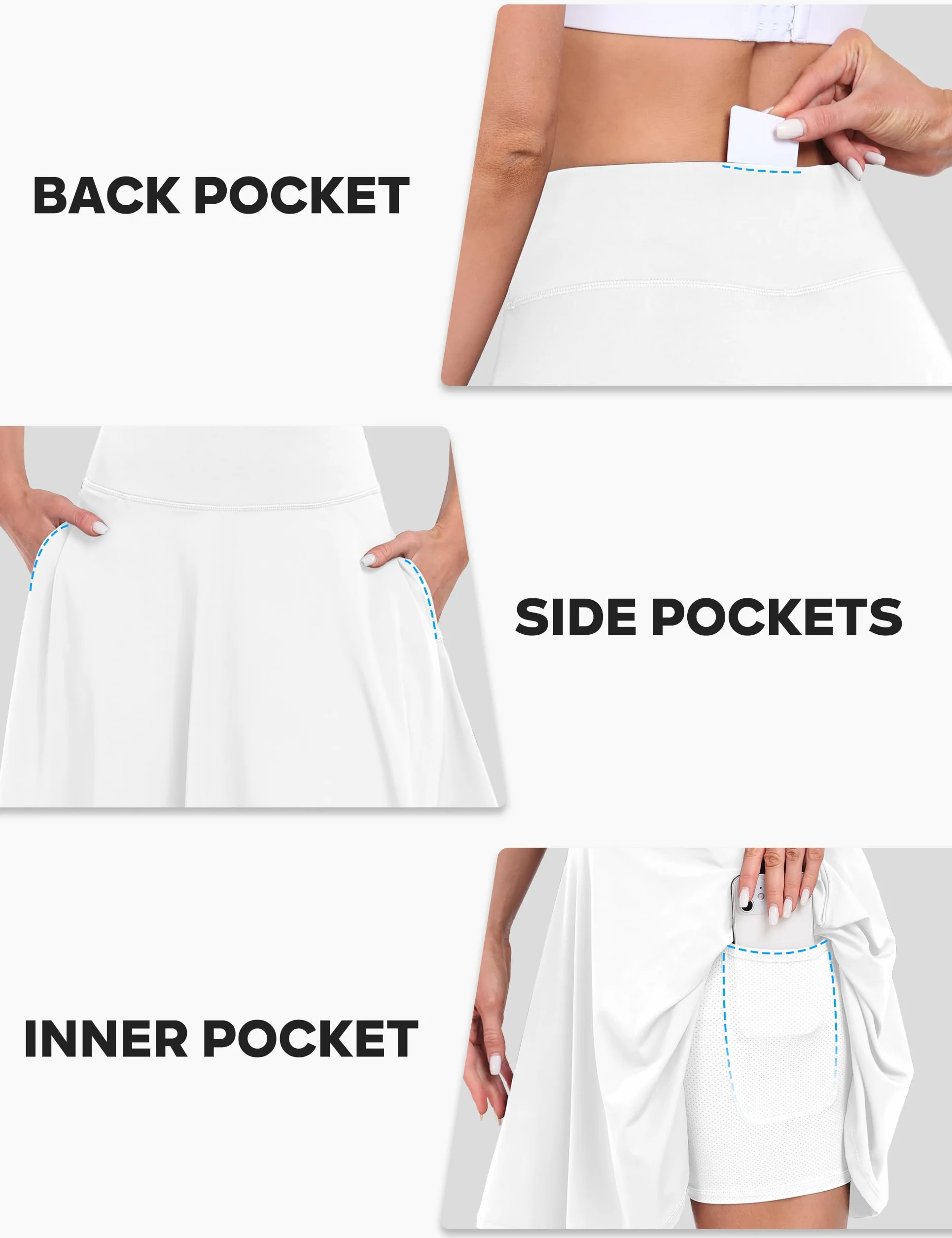 Desol Faldas de tenis y golf de 20 pulgadas para mujer, cintura alta, atlética, con pantalones cortos y bolsillos