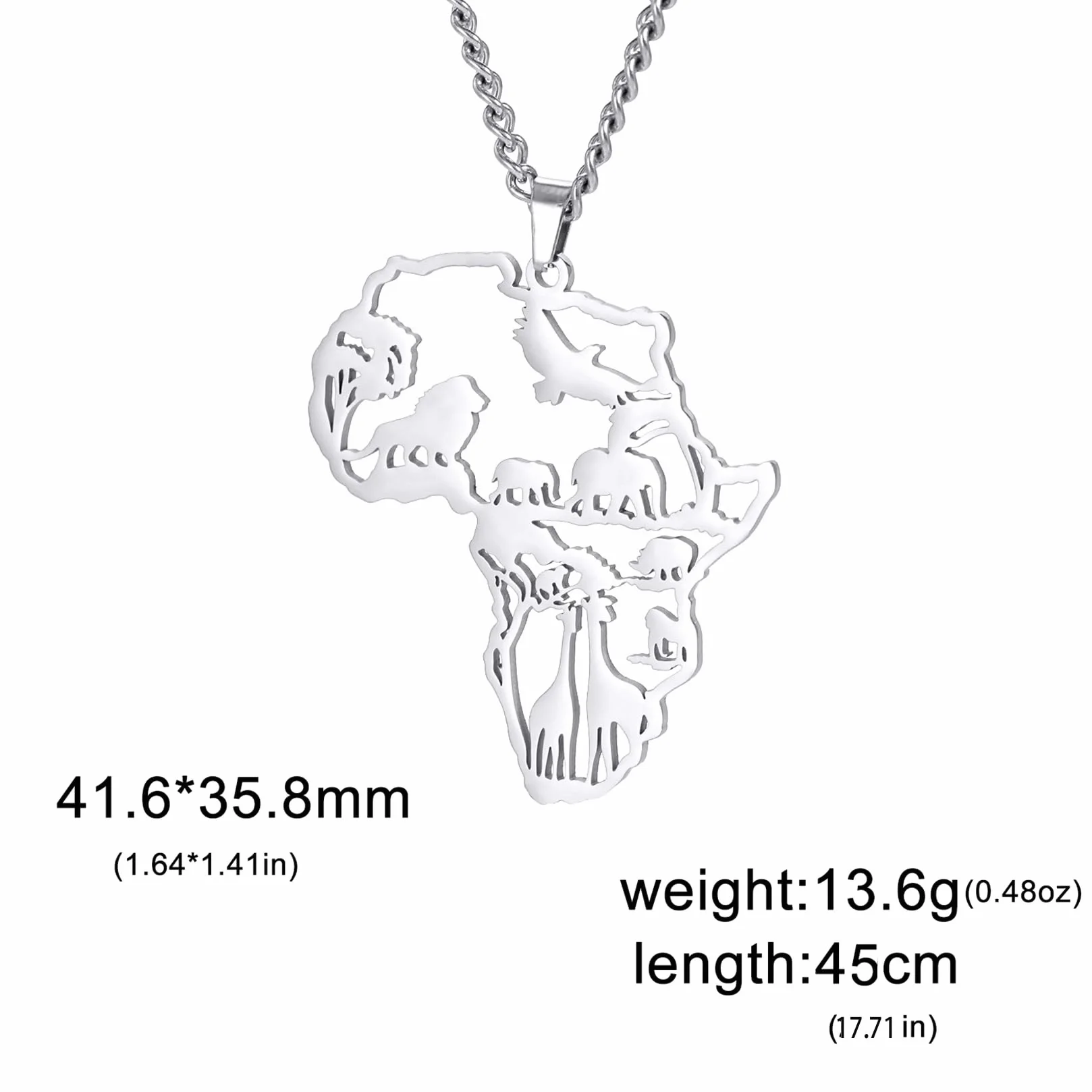 Collar mapa África hombre diseño animales africanos colgante tribal contorno continente joyería étnica