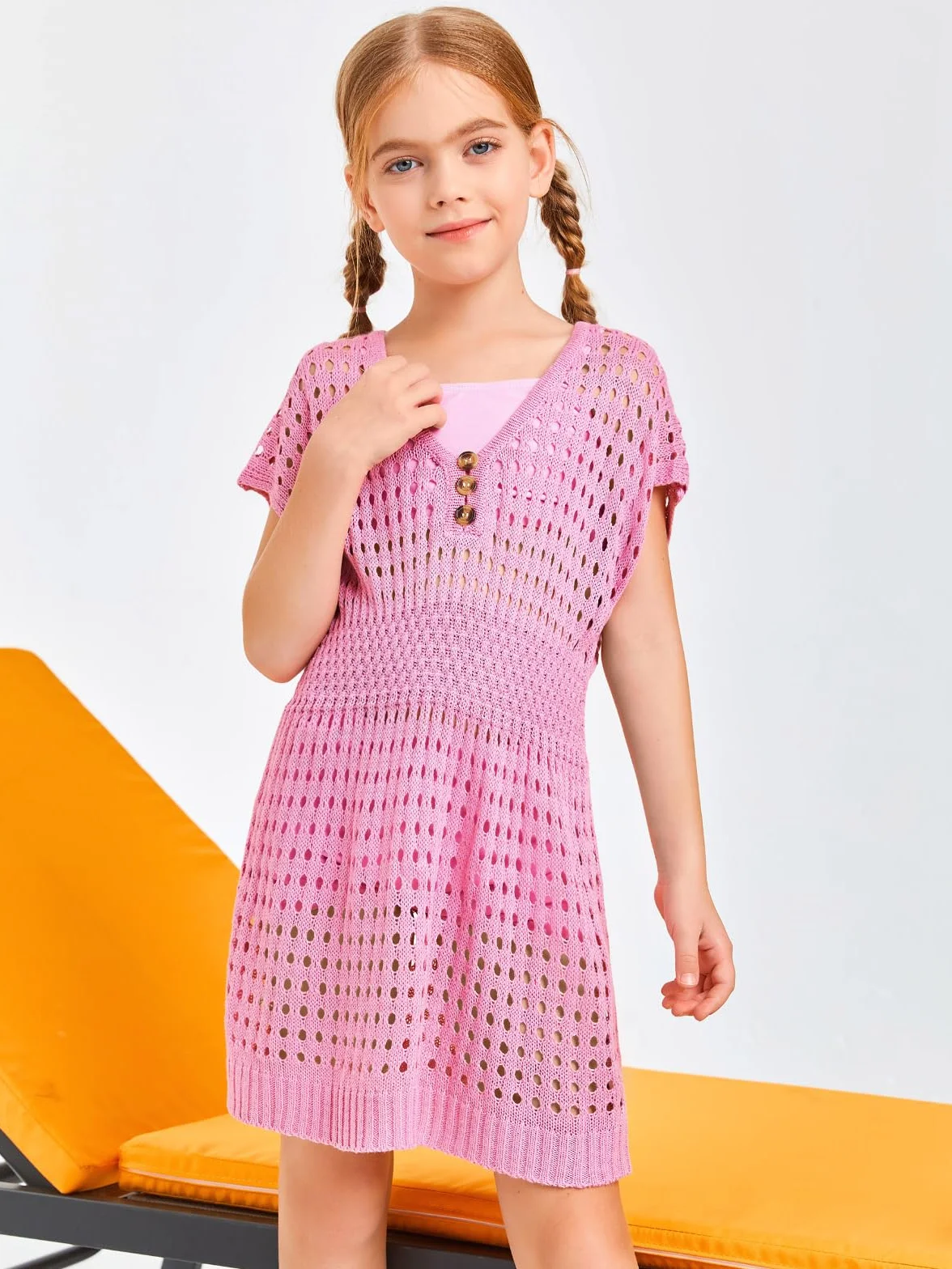 Haloumoning Vestido de playa para niña de verano, poncho de manga corta, de punto, trajes de baño de moda para niños
