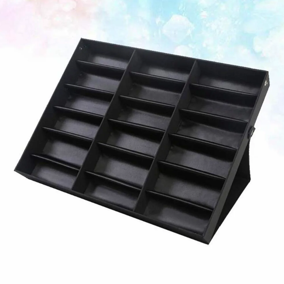Venus valink 18 Rejillas Gafas Pantalla Caja, Organizador Variedad de Sol Anteojos Funda Almacenamiento, Almacenaje Estante Soporte Contenedor, Joyería Relojes Mostrar Bandeja, Negro
