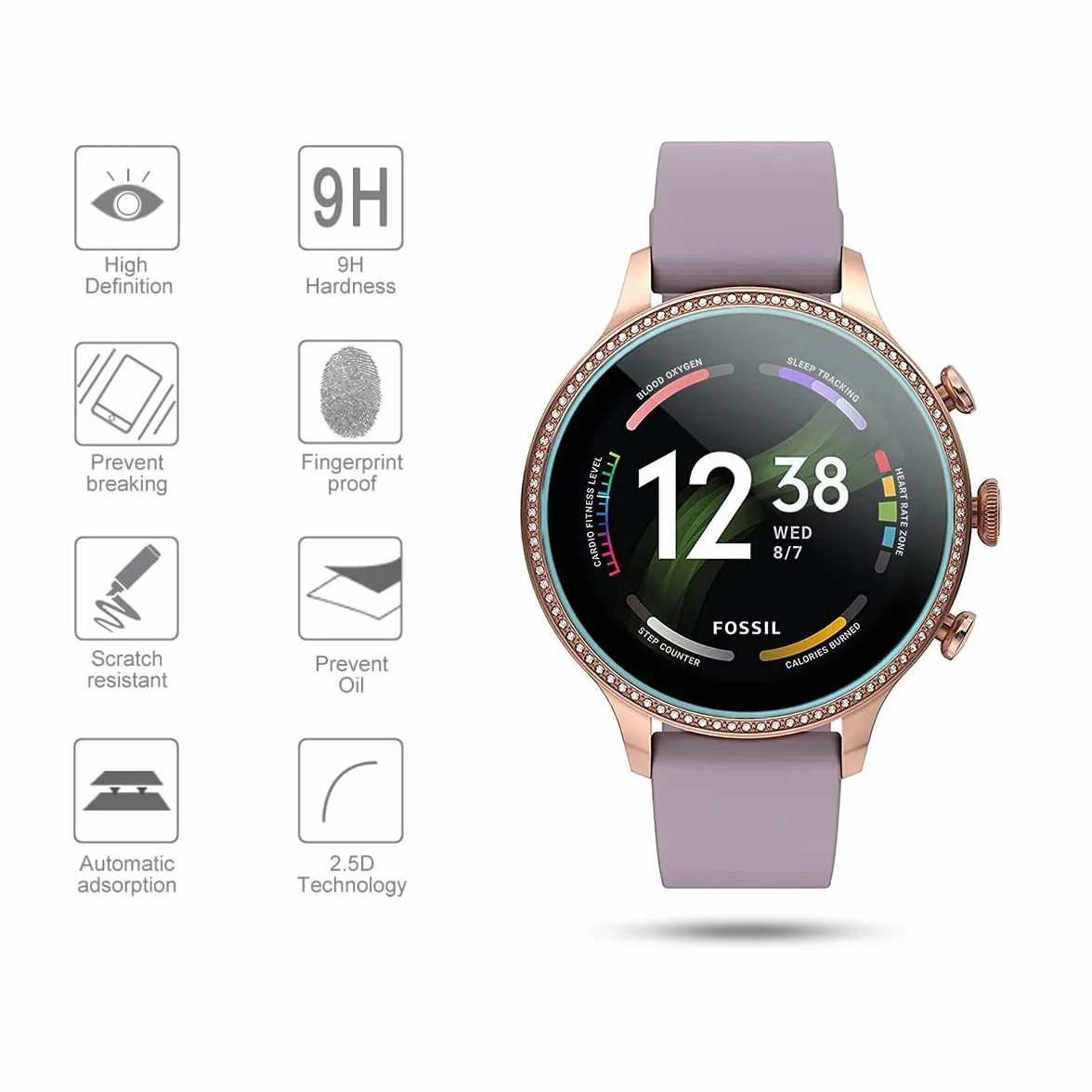 Diruite 4-Pack Vidrio Templado Compatible con Fossil Women's Gen 6 Protector Pantalla 9H Dureza Antiarañazos