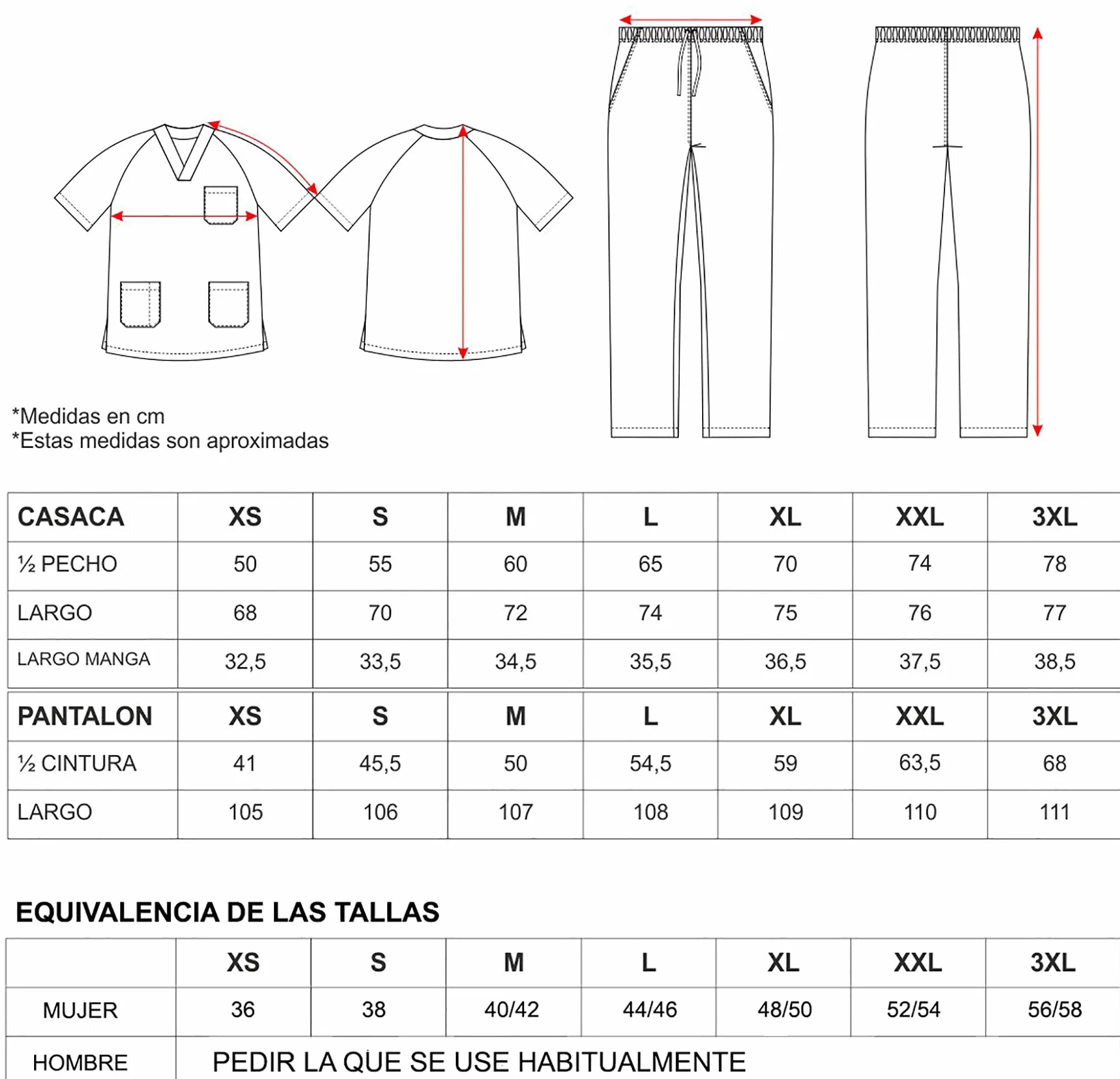 WORKTEAM Conjunto Sanitario Casaca y Pantalón Multibolsillos Cuello Pico Cintura Ajustable