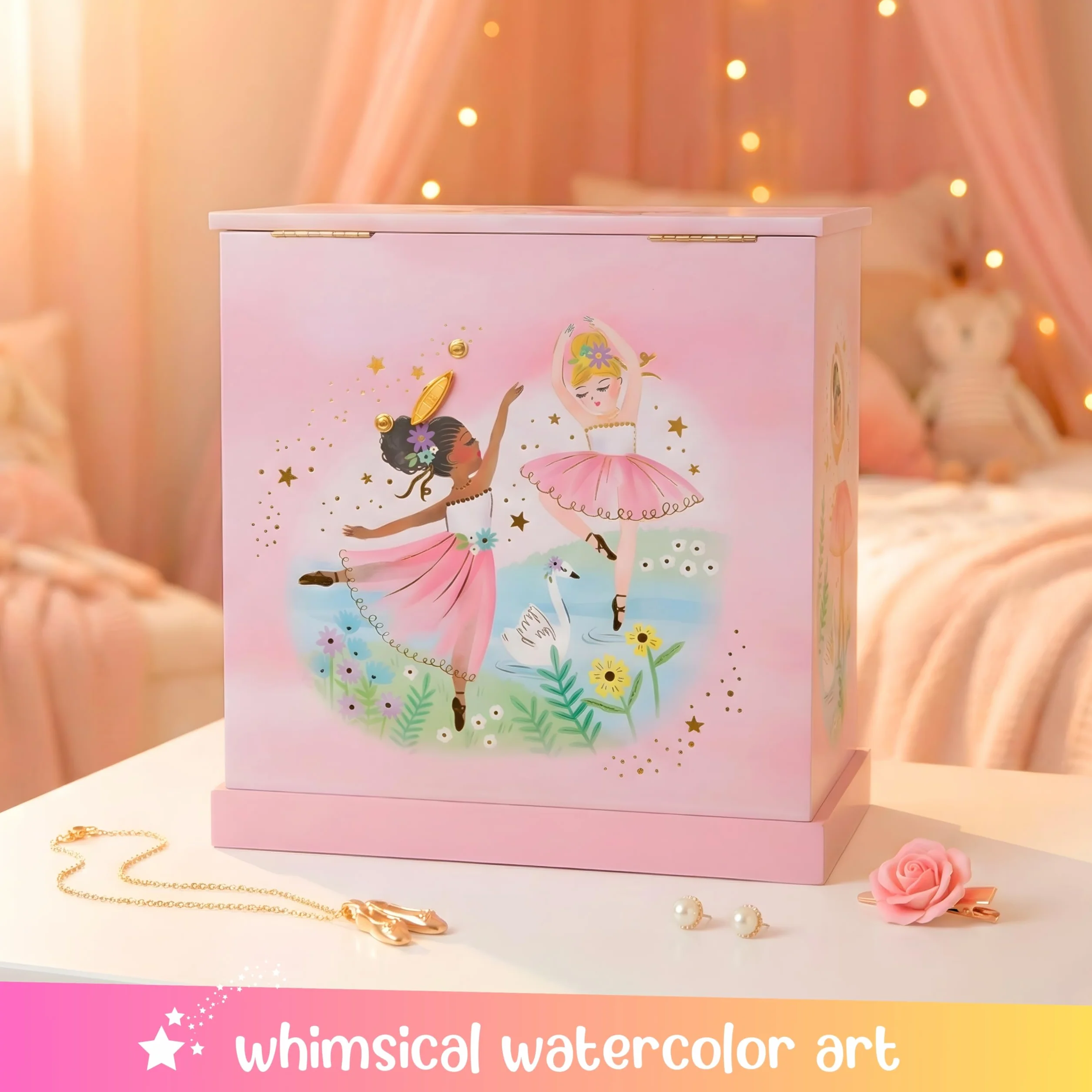 Giggle & Honey Caja de Música Grande con Bailarina y Tres Cajones para Niñas - Joyero Musical con Espejo, Regalo Cumpleaños 3-10