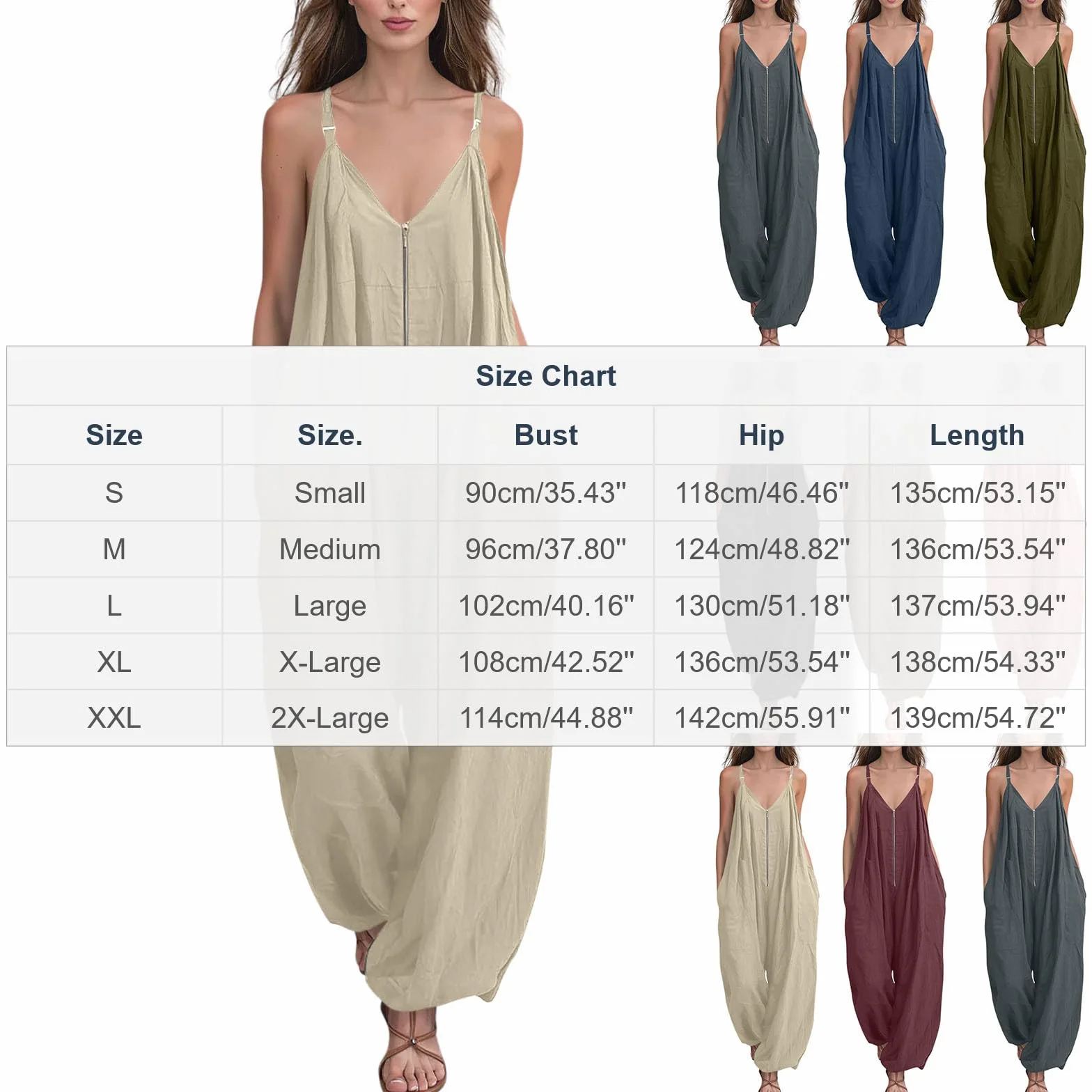 Monos Largo de Cuello en V con Media Cremallera para Mujer Sueltos Casual Overol de Pinerna Ancha con Bolsillos Cómodo Mameluco Sin Mangas Baggy Jumpsuit Playa