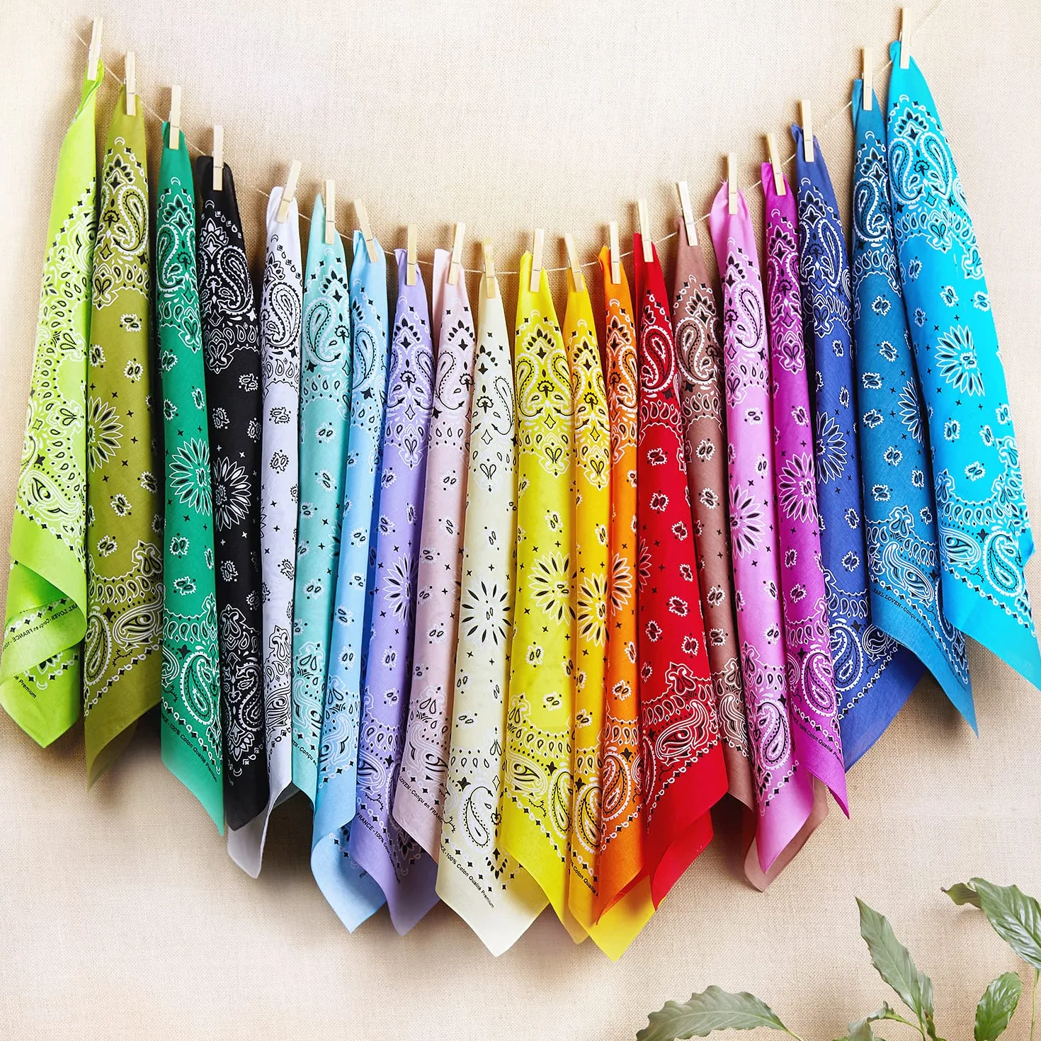Paquete de Bandanas 100% Algodón Estampado Paisley 20 Colores Exclusivos