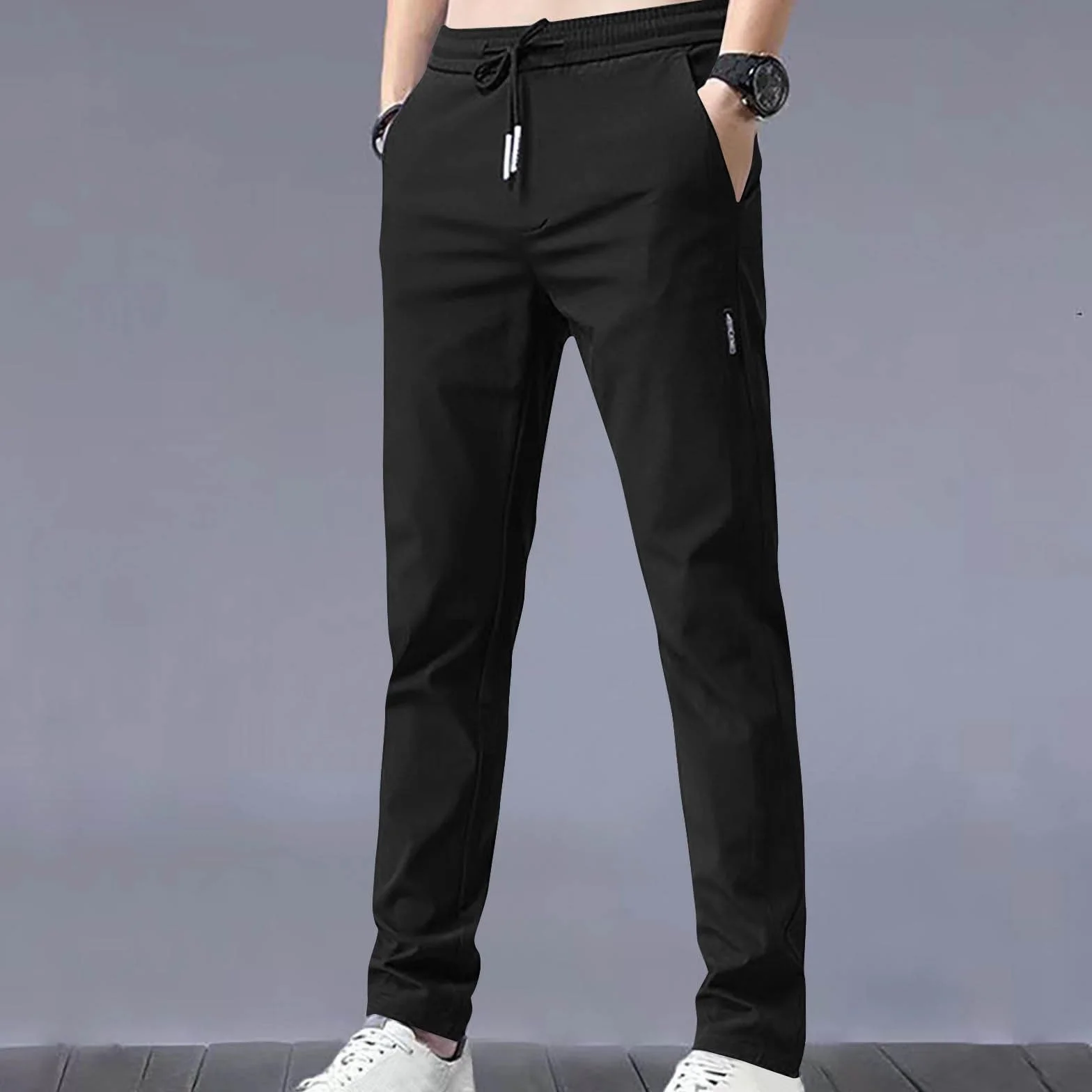 Pantalones Hombre Moda Casual Pants Verano Seda de Hielo Ligero Transpirable Jogging Deportivos Cordón Fitness Gym Running Chandal Talla Grande