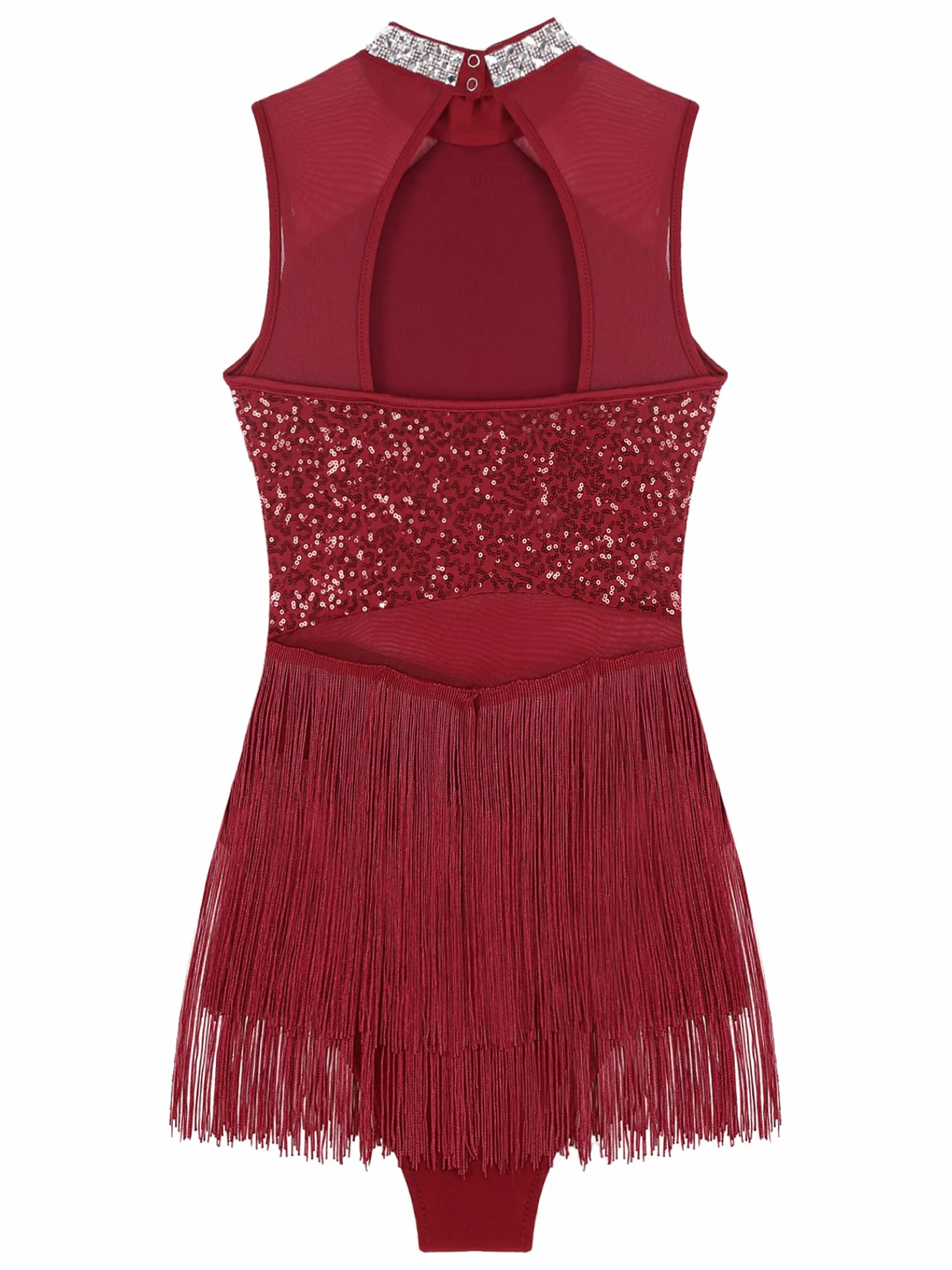 Vestido de baile latino mujer lentejuelas flecos bailarina salsa tango vals