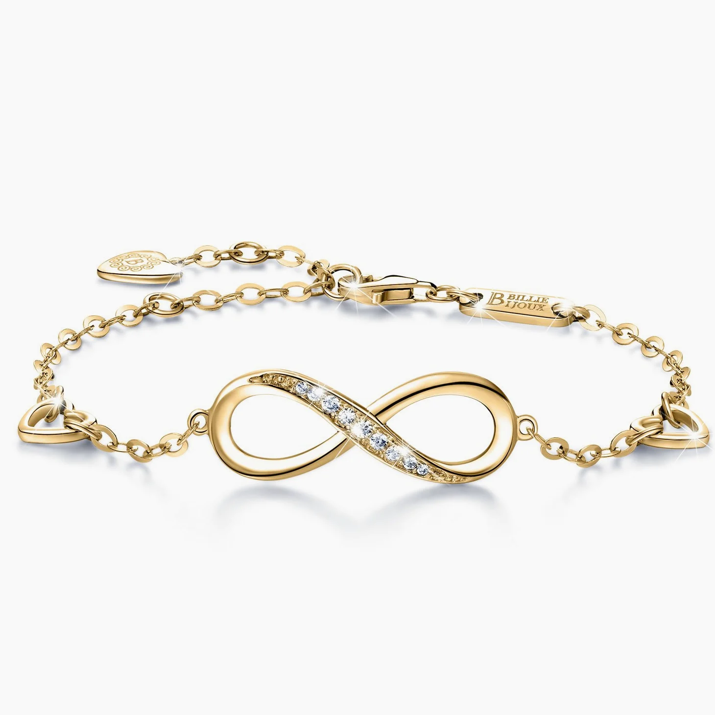 Billie Bijoux Pulsera de plata esterlina Mujer Símbolo Amor Infinito Brazalete de mujer ajustable regalo ideal el día de San Valentín (oro)