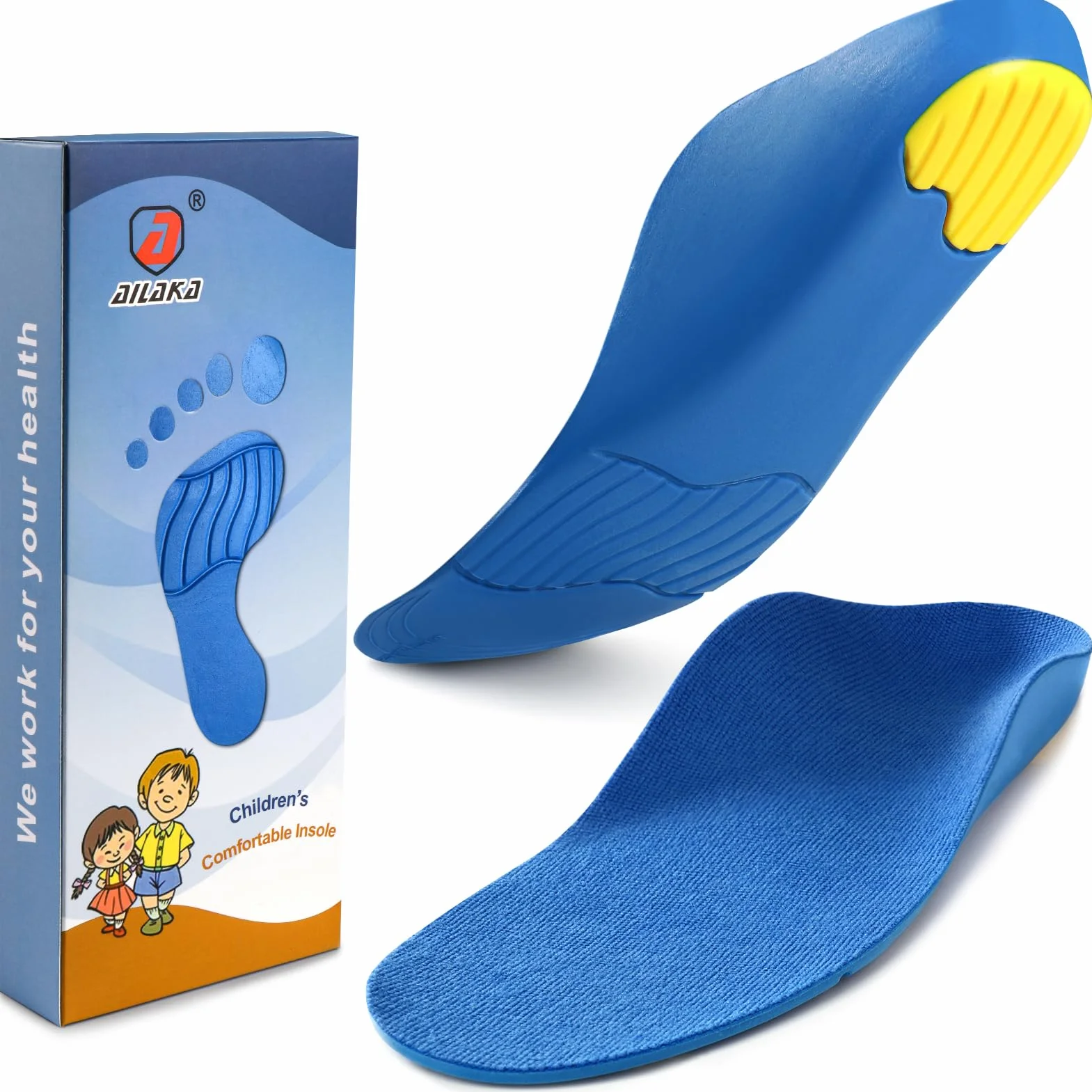 Ailaka Plantillas ortopédicas para niños con soporte de arco, espuma de poliuretano para pies planos y fascitis plantar