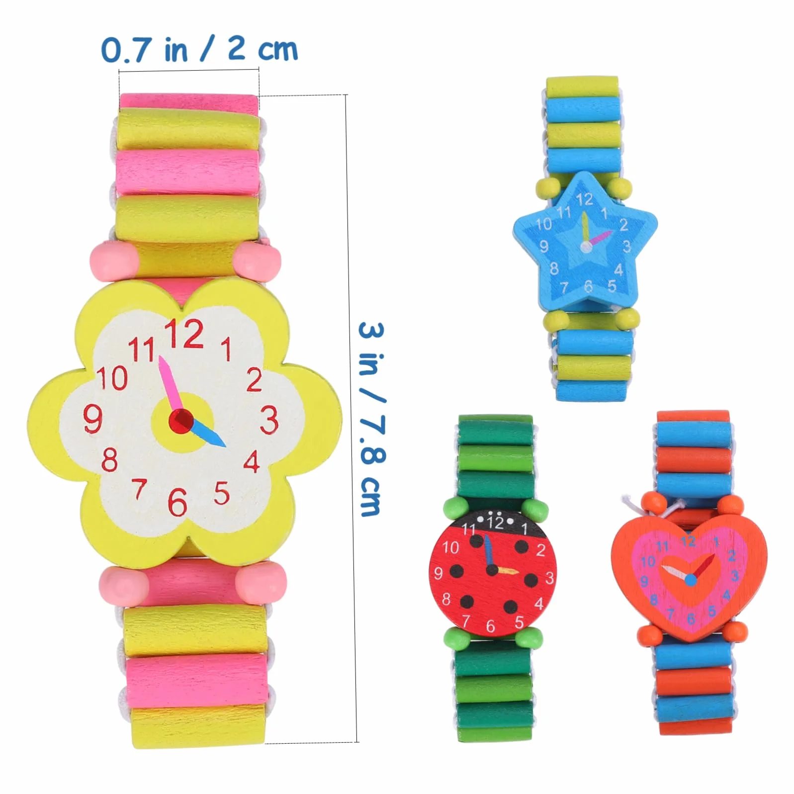 Holibanna 4 Piezas Reloj de Madera para Pulsera de Dibujos Animados Juguete Creativo