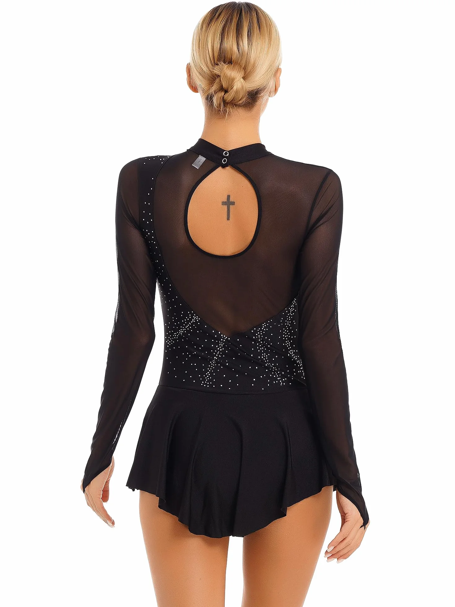Vestido de Patinaje Artístico Mujer Manga Larga Leotardo Falda Ballet Gimnasia Rítmica Competición