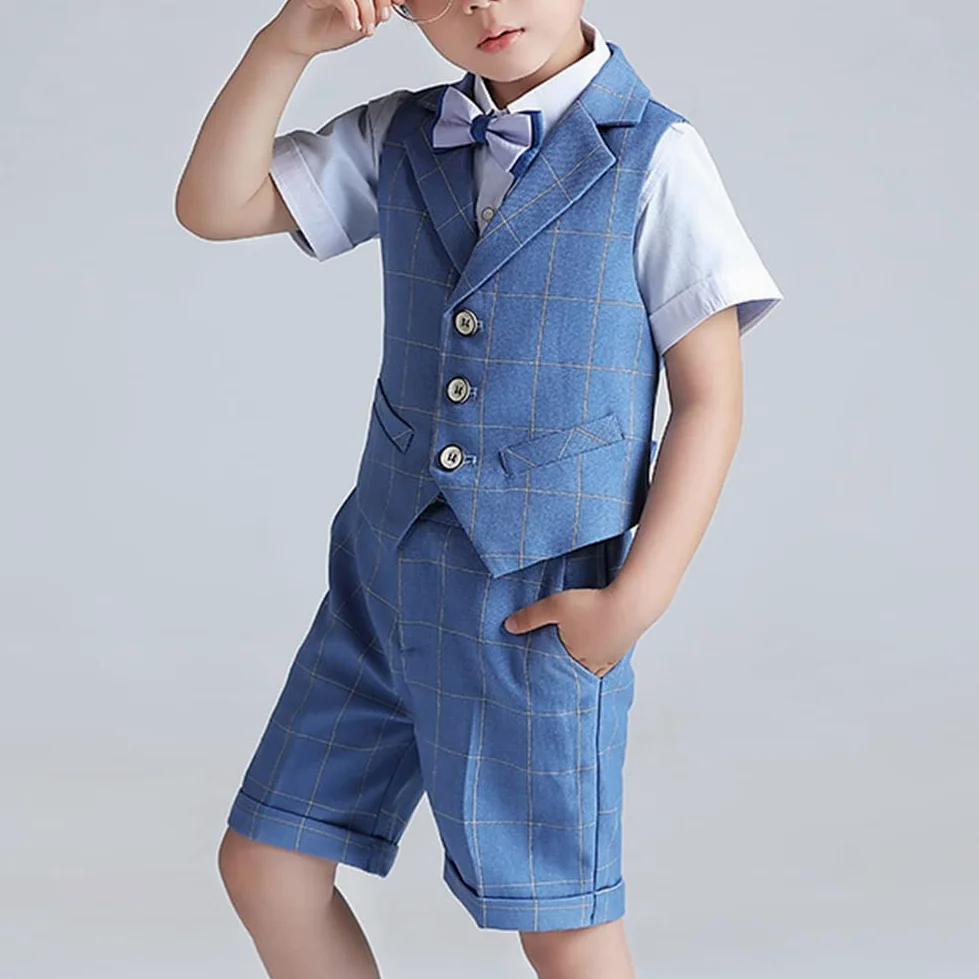 Traje Conjunto de Bebés Niños para Bautizo Comunión,Elegante Niño Pequeño Traje Formal de Bodas de Fiesta,Conjuntos de Top y Pantalónes Camisa Chaleco Pantalones Cortos Verano Ropa para Chicos