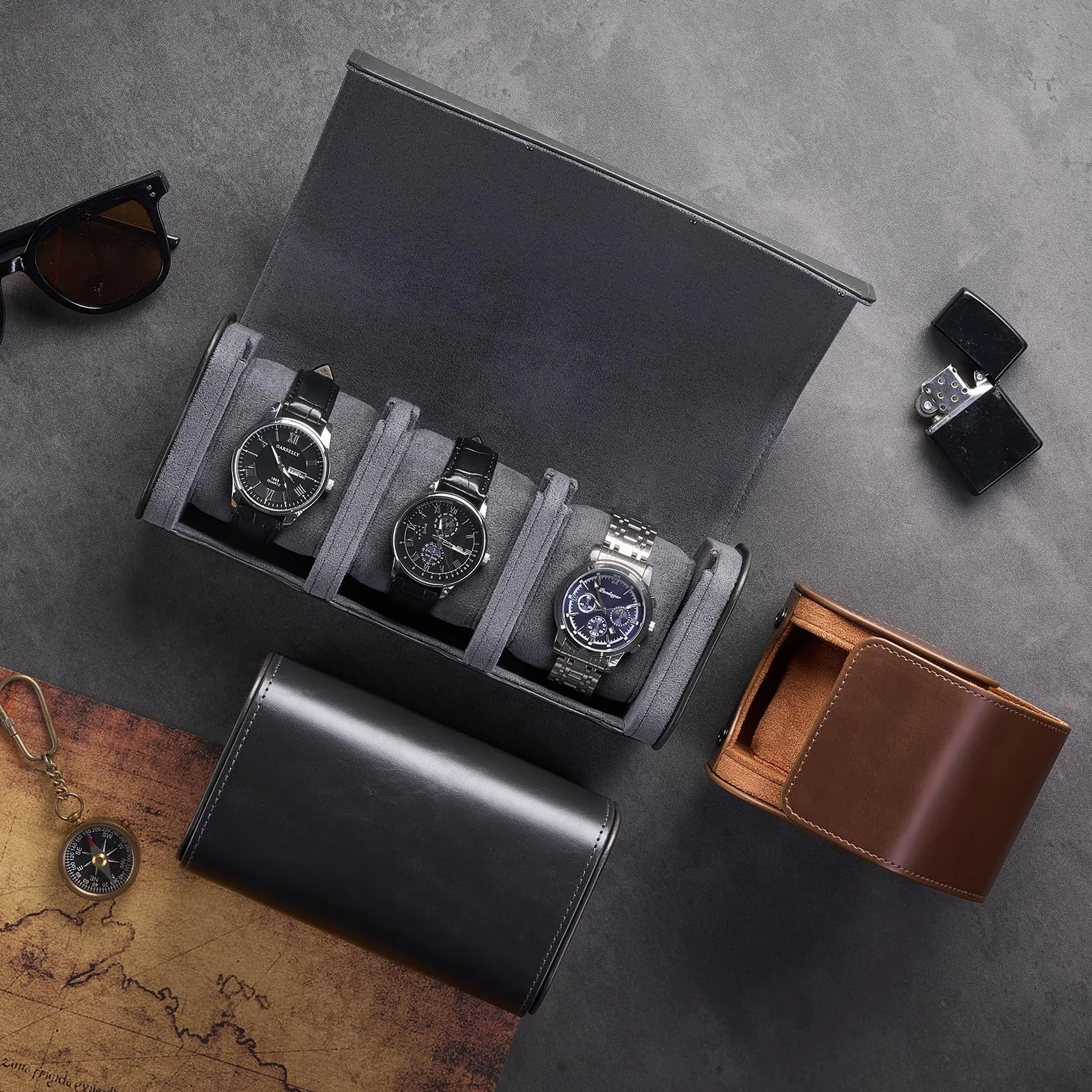 ProCase Estuche para Reloj, Organizador Portable Relojero de PU para Viaje, Negro