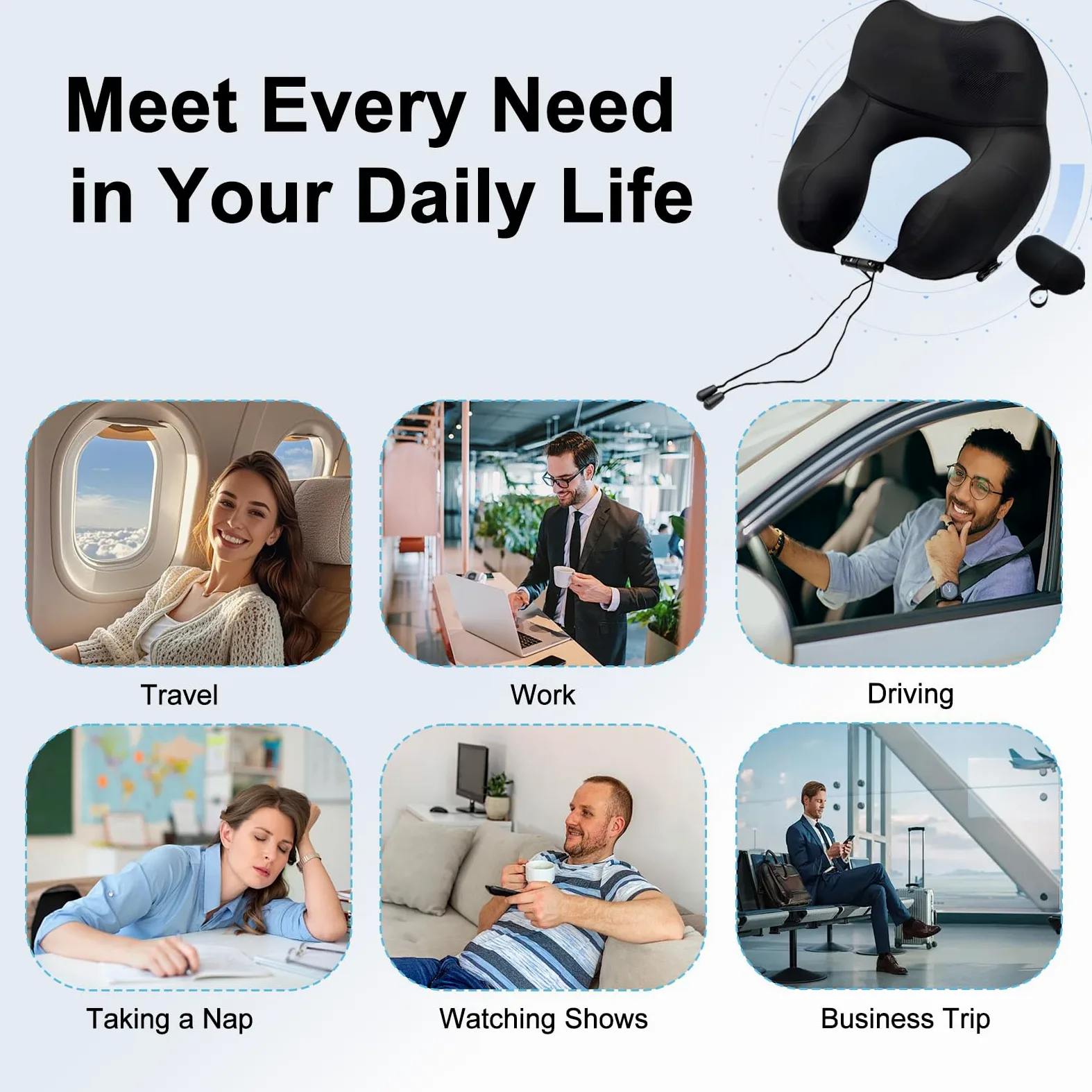 Almohada Cervical Inflable para Avión con Bomba Manual & Estuche | Cervical Elevado 16CM Almohada | Almohada Inflable Avion | Cojin Avion Cervicales