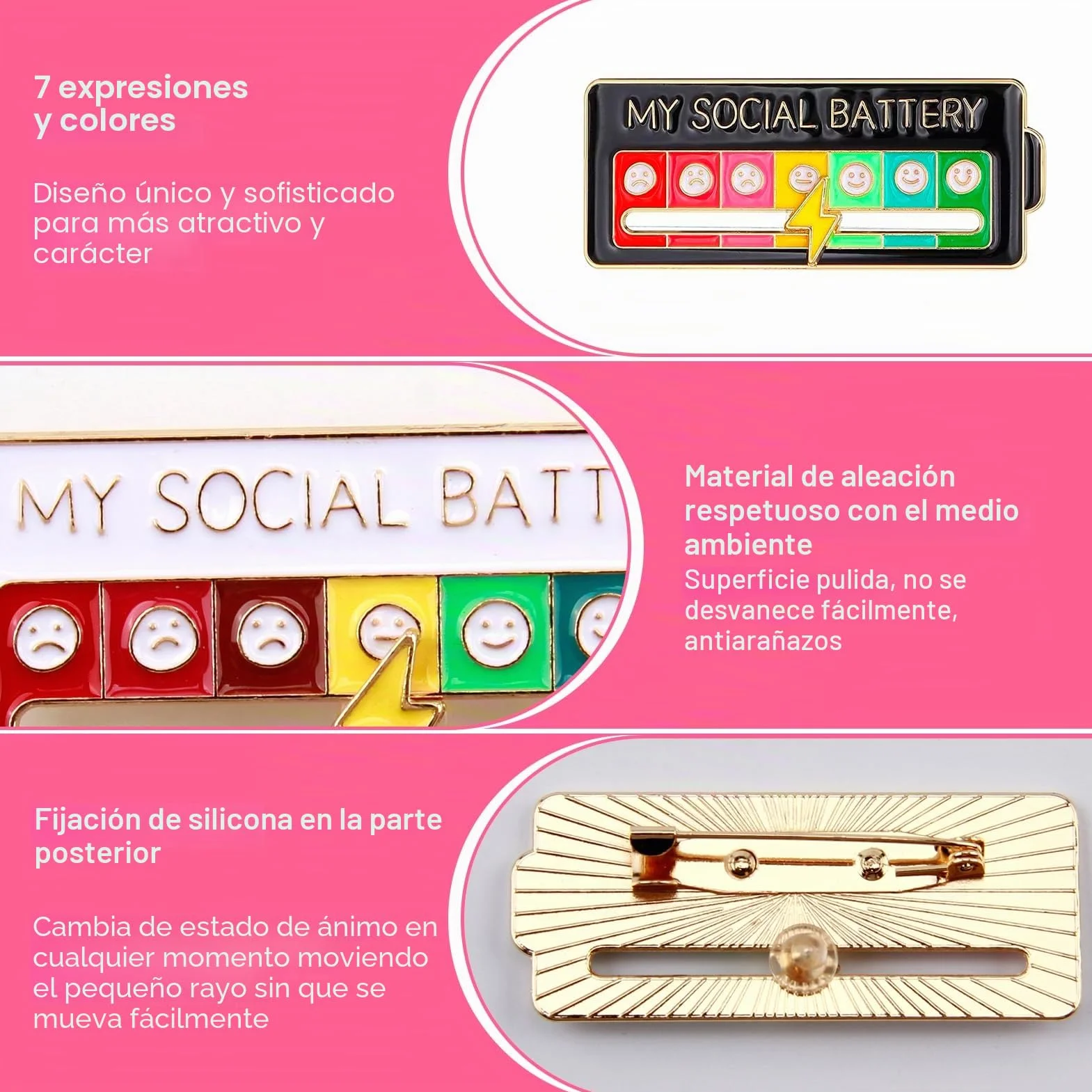 Social Battery Pin, Mi Pin de Batería Social para el Estado de Ánimo, Broches de Esmalte Interactivos, Pins de Humor Creativos