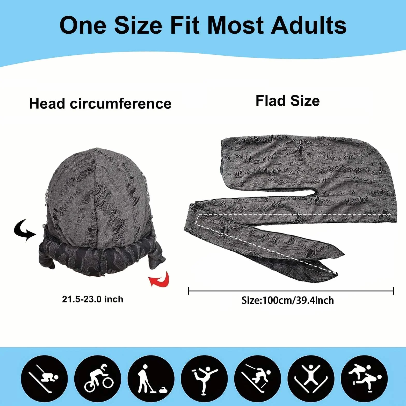 2 Piezas Bandana, Gorro Bandanas Piratas, Durag Sombreros, Elástica, Transpirable, Pañuelos Cabeza para Hombres y Mujeres Decoración Diaria de Hip-Hop