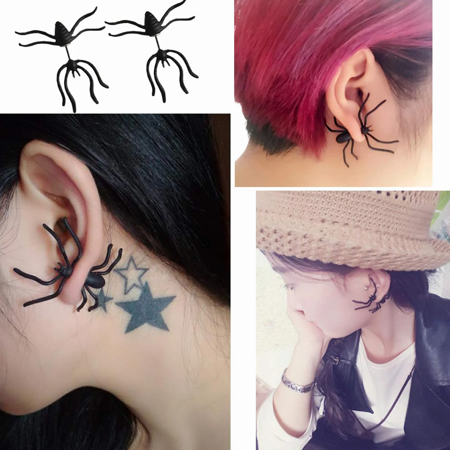 Pendientes Halloween FEPITO 8 pares Conjunto Murciélago Calabaza Araña Fantasma Esqueleto Metal