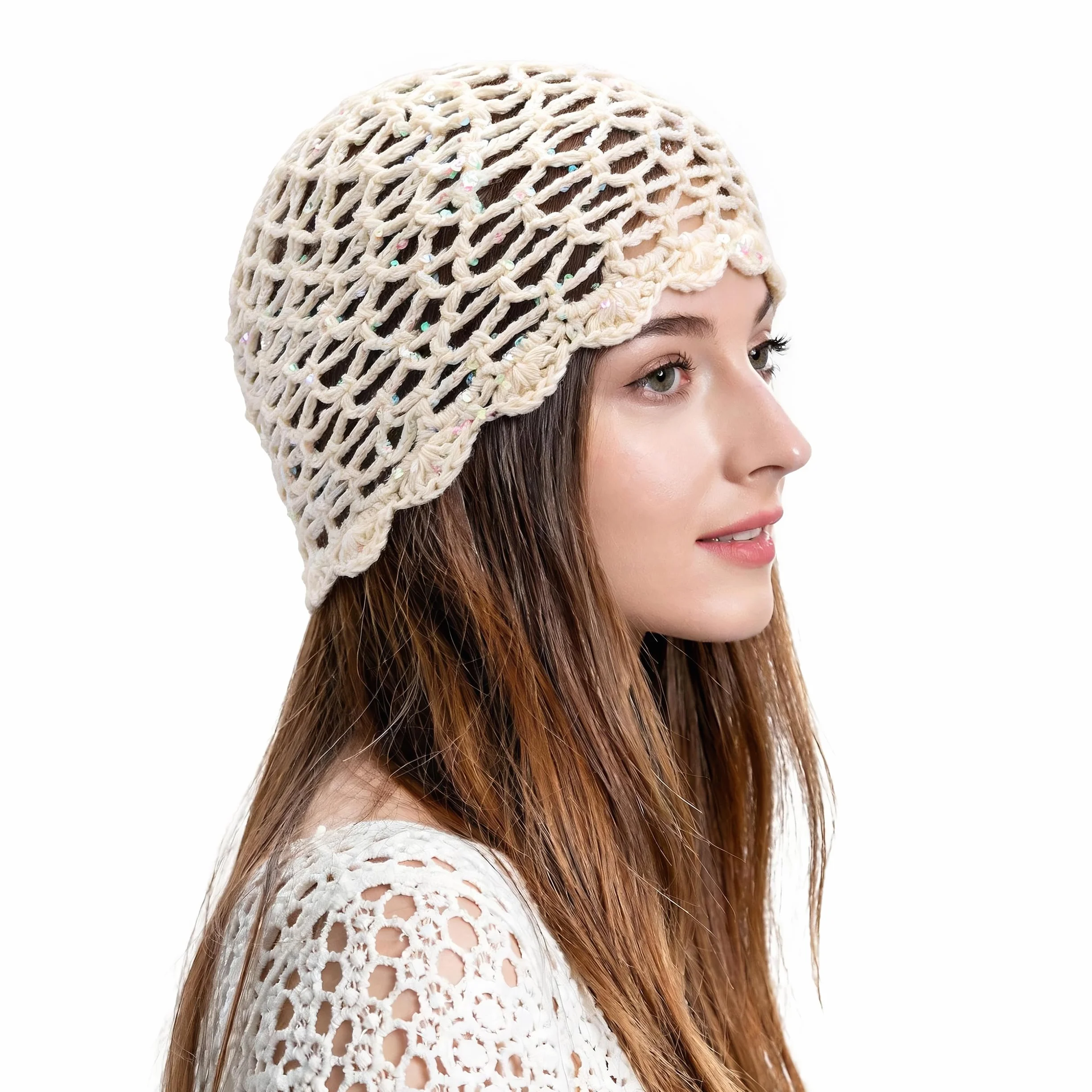 Gorro de punto de verano hecho a mano con flores