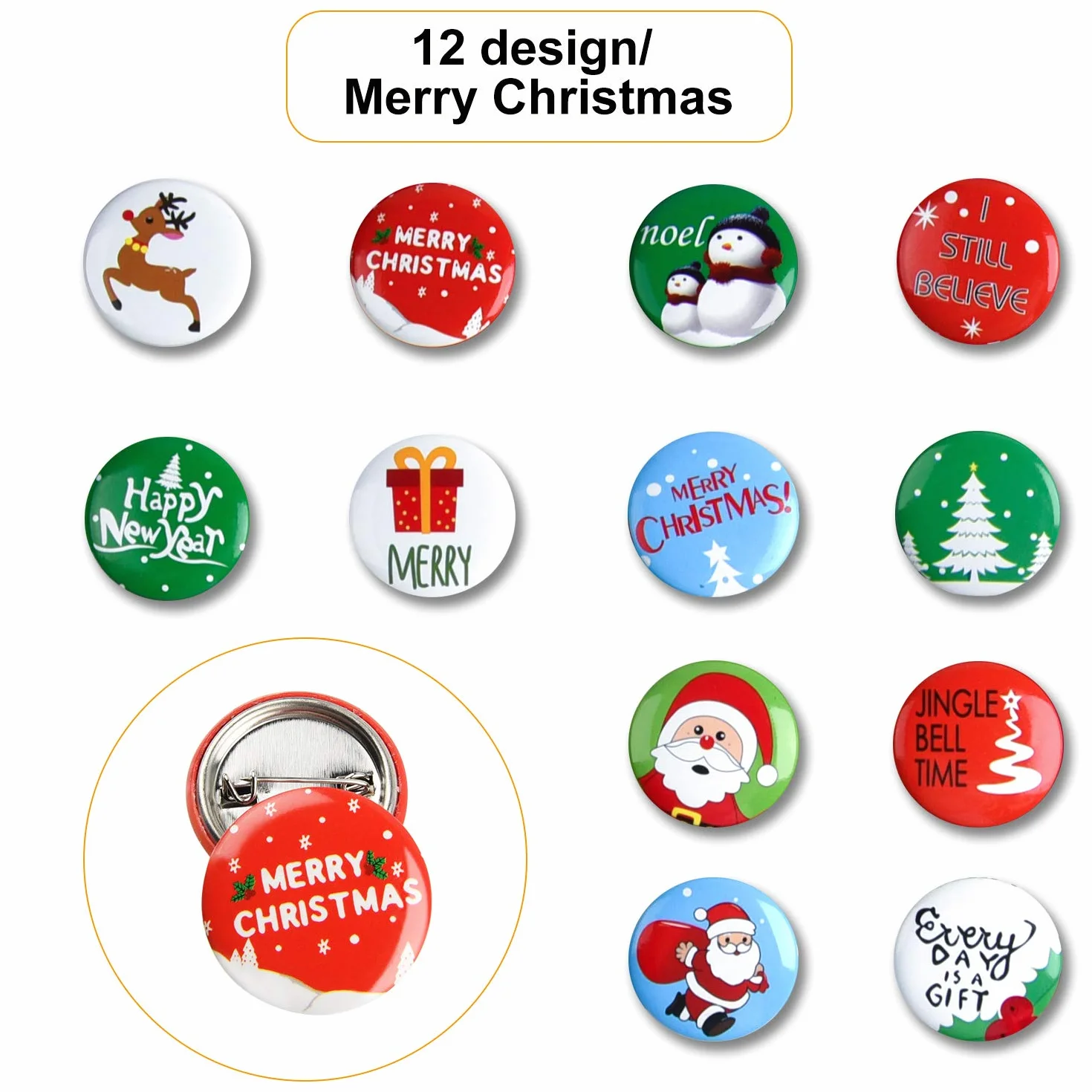 FEPITO 36 Pcs Botones de Feliz Navidad Botones Mini Pinback con Tarjetas de Navidad para Niños Suministros Fiesta de Navidad