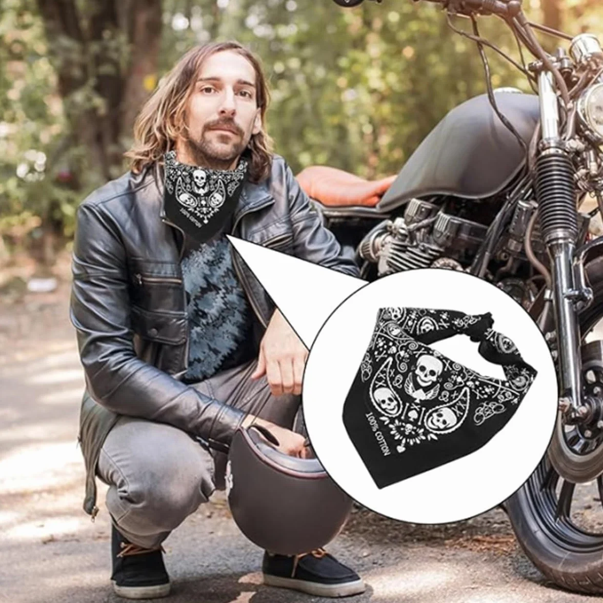 Pañuelo Bandana Mujer Hombre Negro Doble Faz Calavera Halloween
