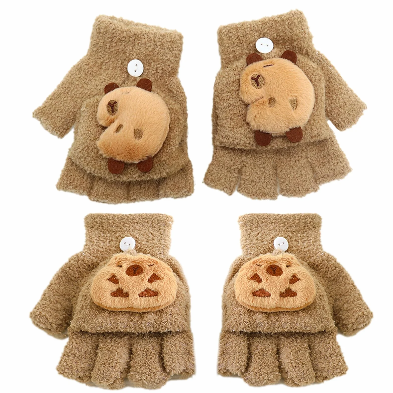 Guantes Sin Dedos para Niños Capibara, Guantes Térmicos Invierno Flip Top, Manoplas Niño 7-13 Años