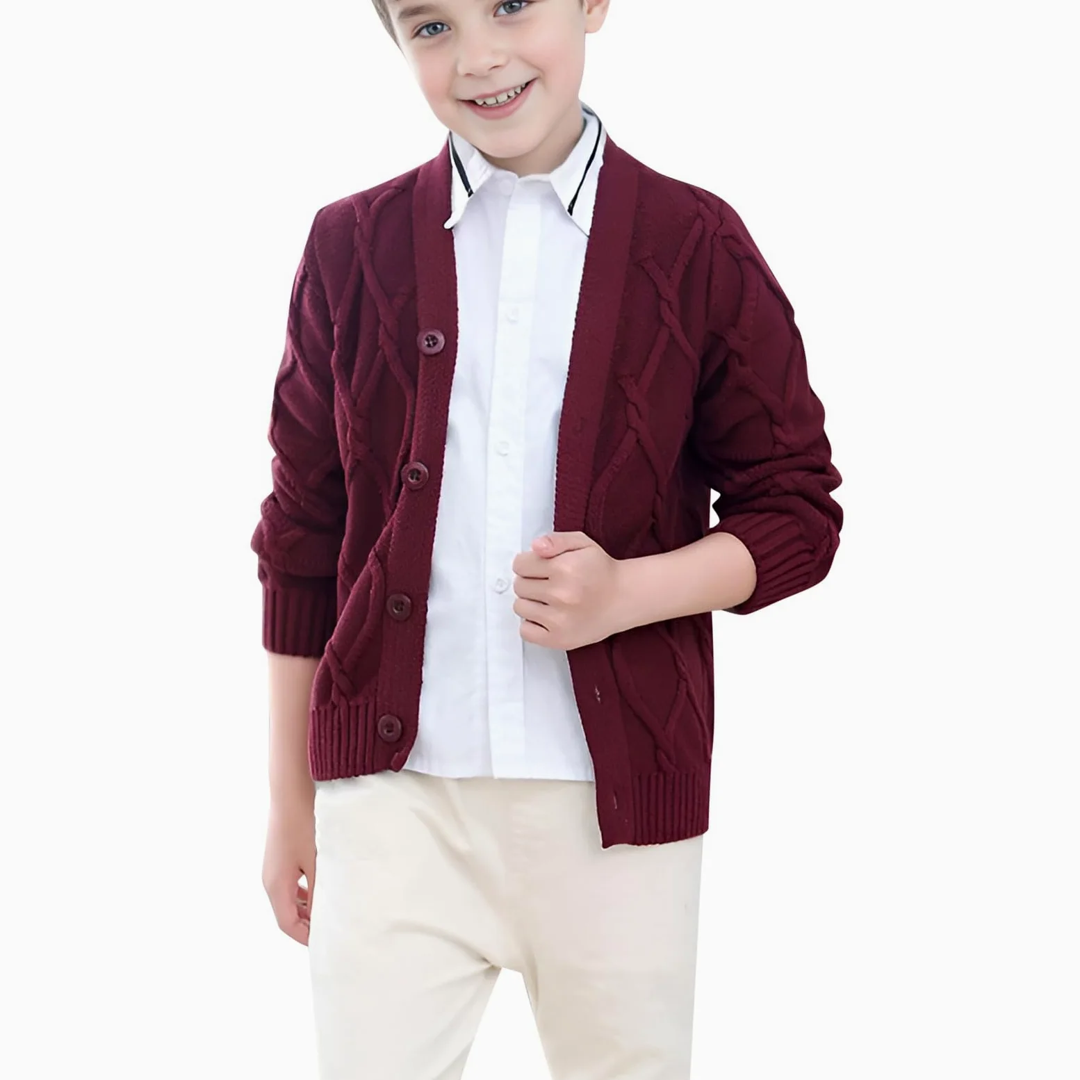 Cárdigan para niños y niños, suéter con Botones, Tejido de, Cuello en V Grueso, Manga Larga, Prendas de Vestir