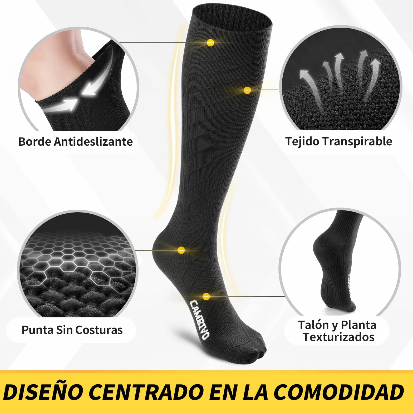 CAMBIVO Medias de Compresión 20-30mmHg 3 Pares, Calcetines Compresion para Varices, Deporte, Running