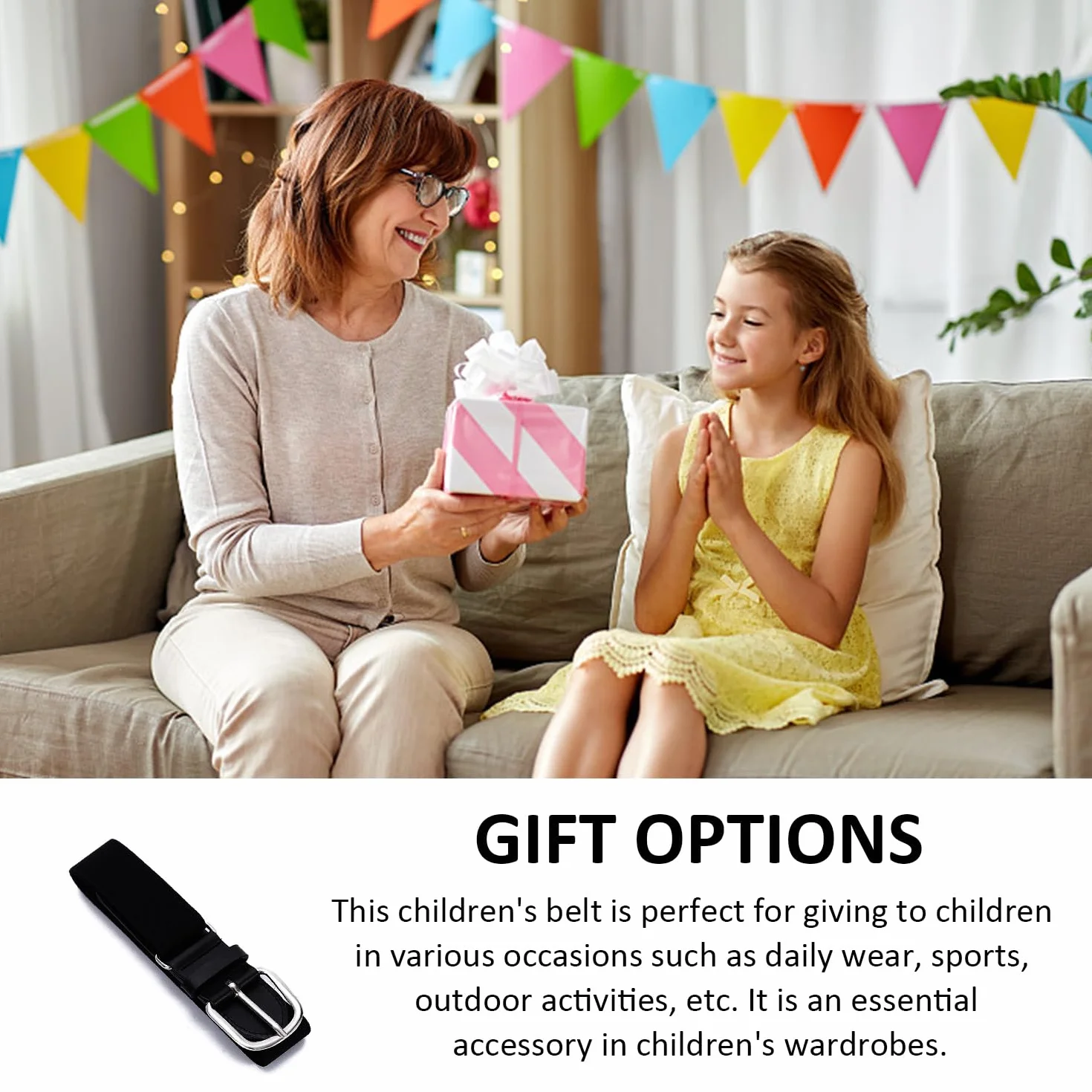 Cinturón Negro Ajustable Elástico para Niños, Accesorio de Moda