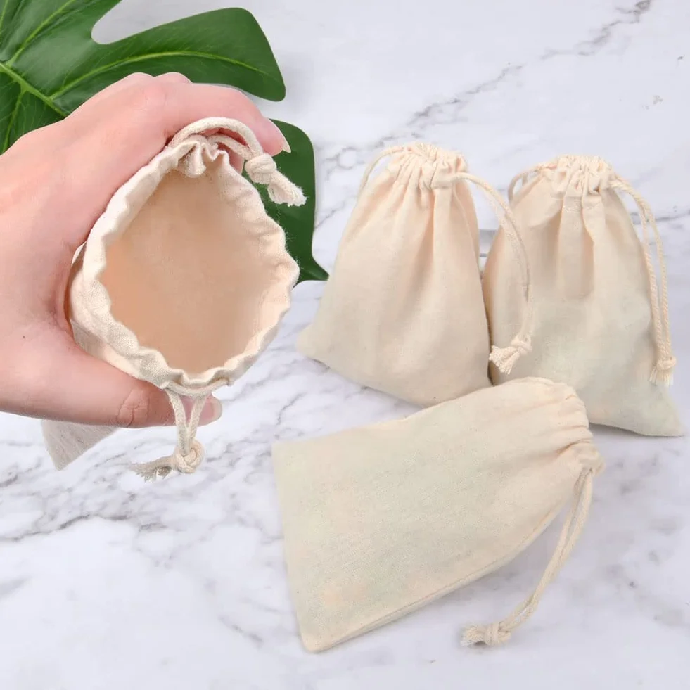 Aucuu 25PCS Bolsas de Algodón, 10 x 15 cm, Sacos de Caramelos, Mini Bolsas de Dinero, Bolsas de Regalo para Fiestas de Cumpleaños, para Bodas, Navidad