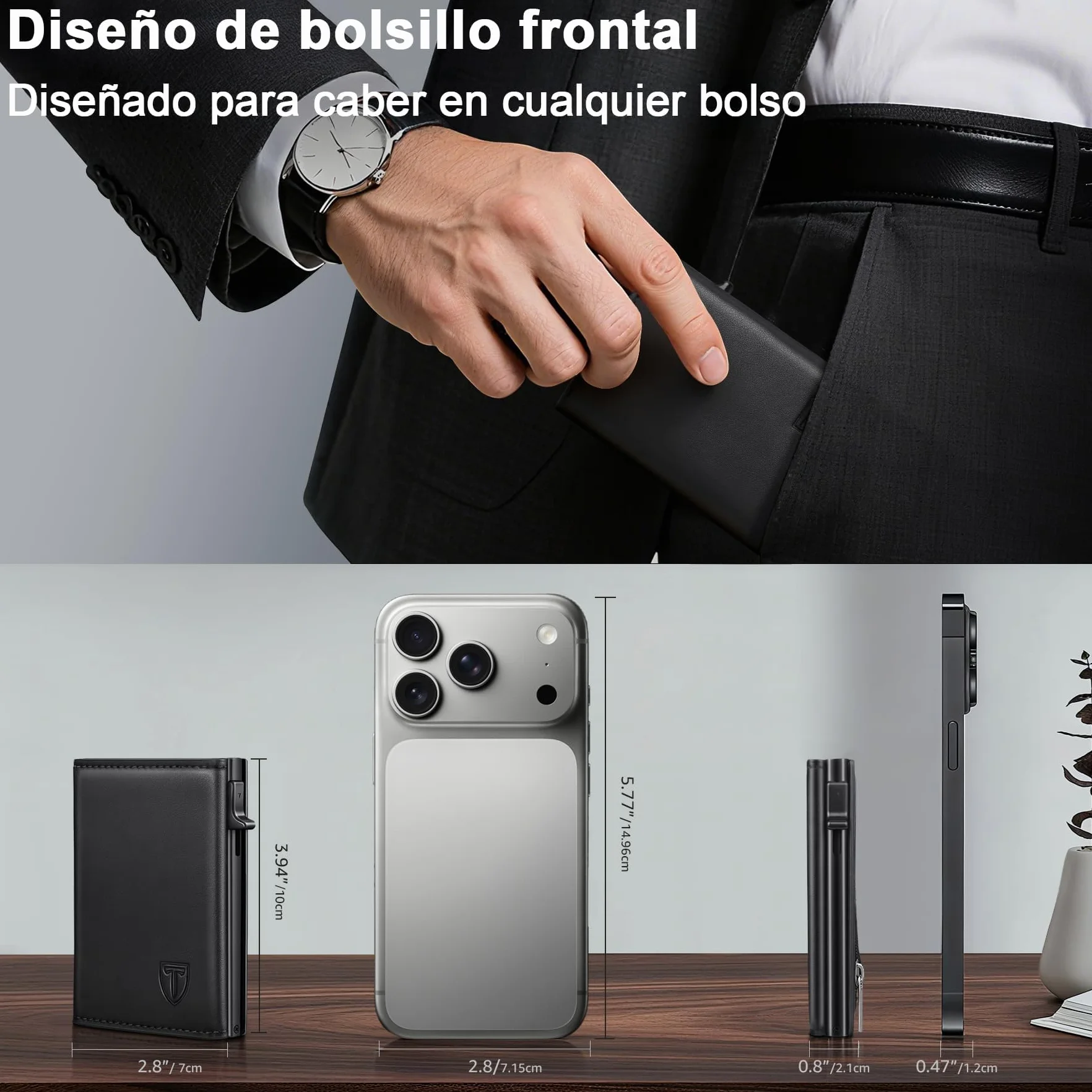 Cartera Hombre Cuero Tarjetero Bloqueo RFID Pequeño Crédito Billetes Monedas Caja Regalo
