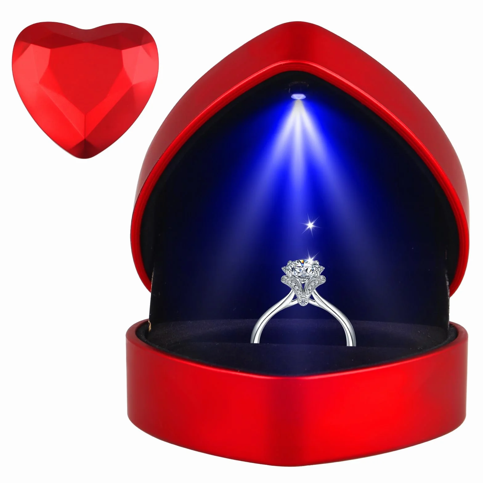 Caja de anillo con luz LED en forma de corazón para propuesta de boda San Valentín