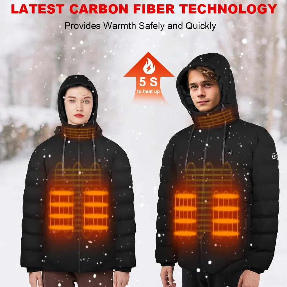 Chaqueta Calefactable 10000mAh 3 Niveles de Calefacción con Capucha para Hombre Mujer Esquí Trabajo