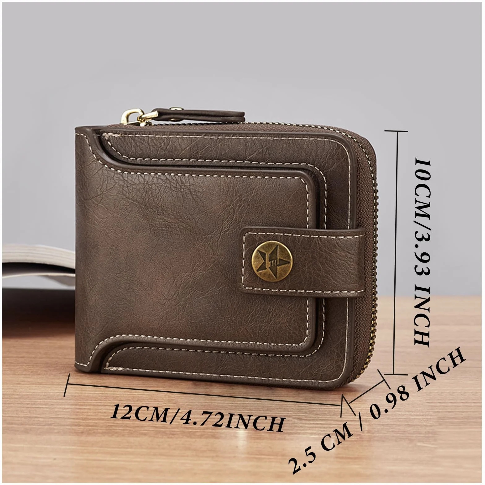 FuninCrea Cartera Hombre Cremallera Hebilla Múltiples Compartimentos Monedero Pequeña Ventanillas Identificación Tarjetas