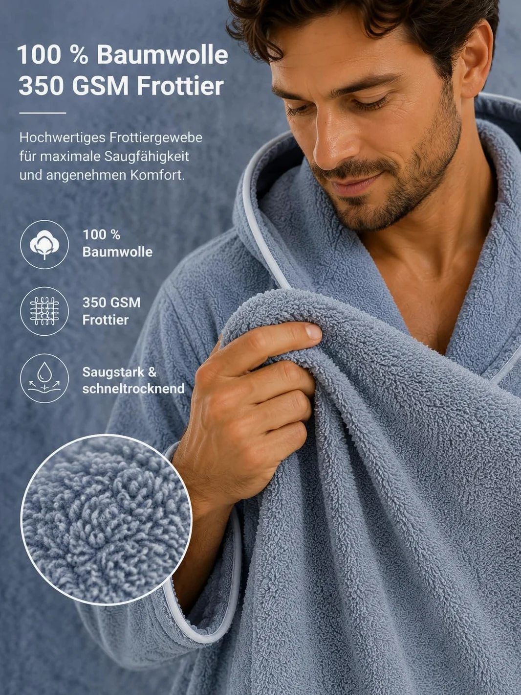 ELY PARKER Albornoz para hombre de rizo con capucha de algodón