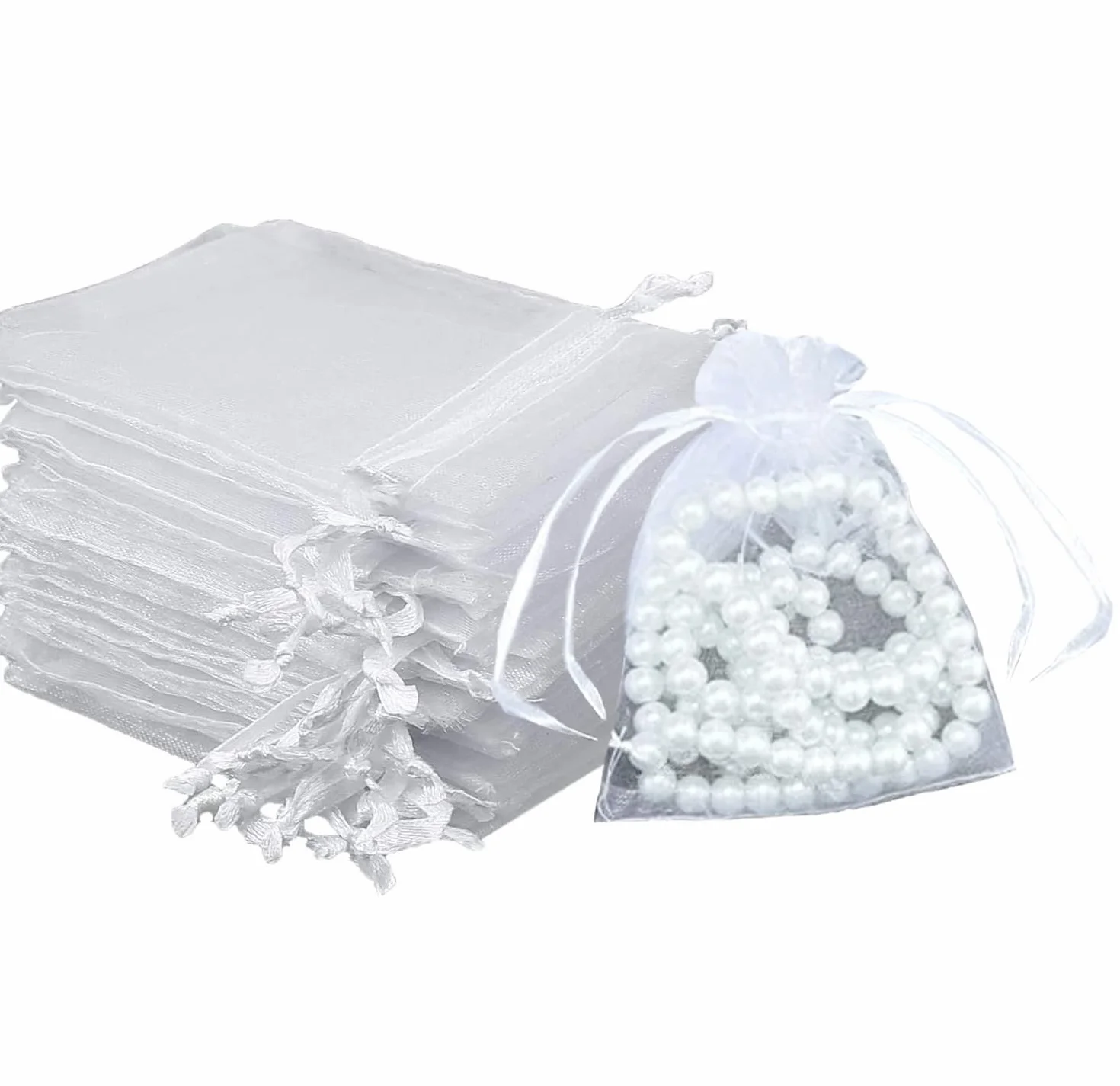 Intckwan 100 bolsas de organza blancas de 10 x 15 cm, bolsas de organza para regalo, joyas para bodas, fiestas, festivales, fiestas y bodas, cordón de satén