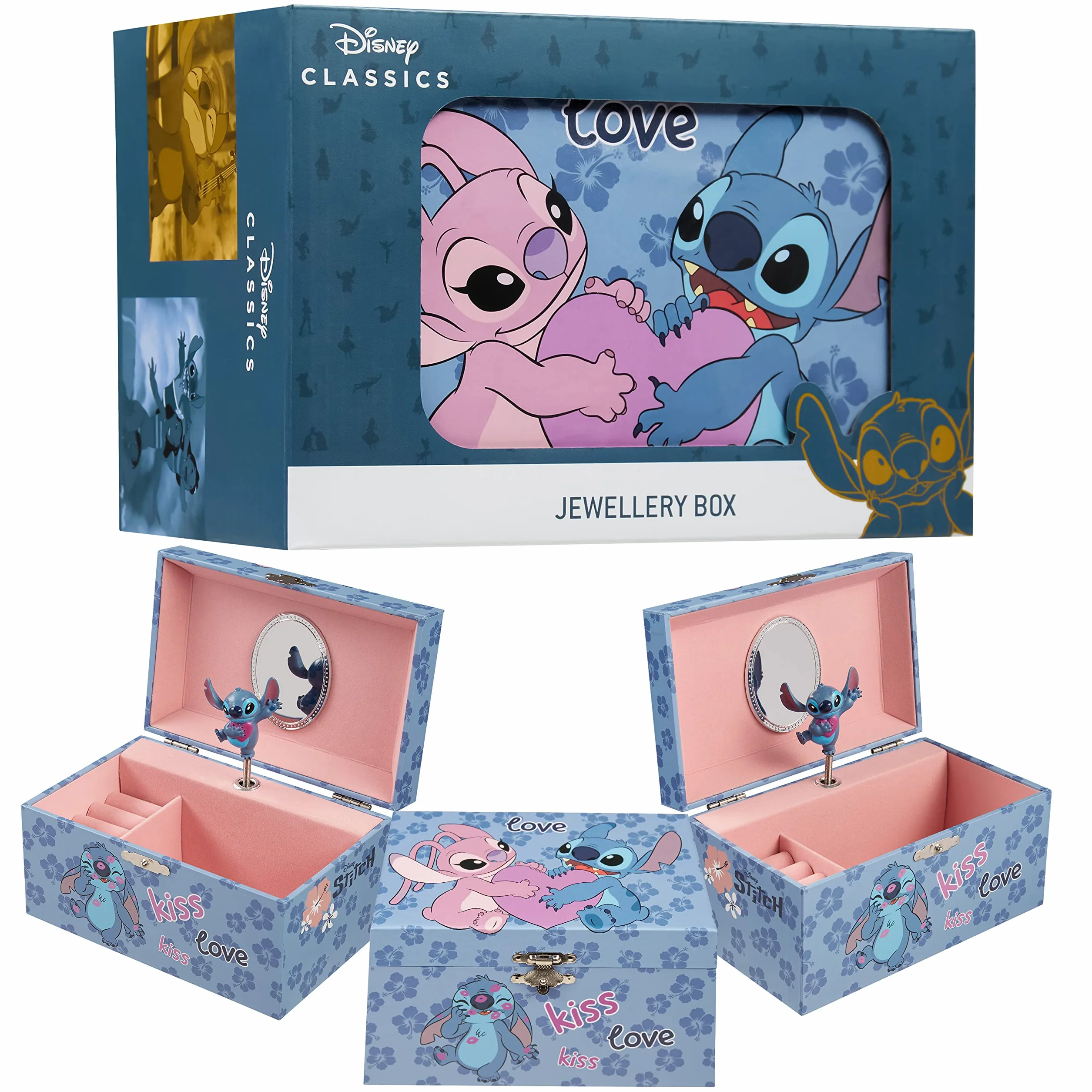 Disney Stitch Joyero Musical Niña Adolescente Organizador con Espejo Regalo Azul