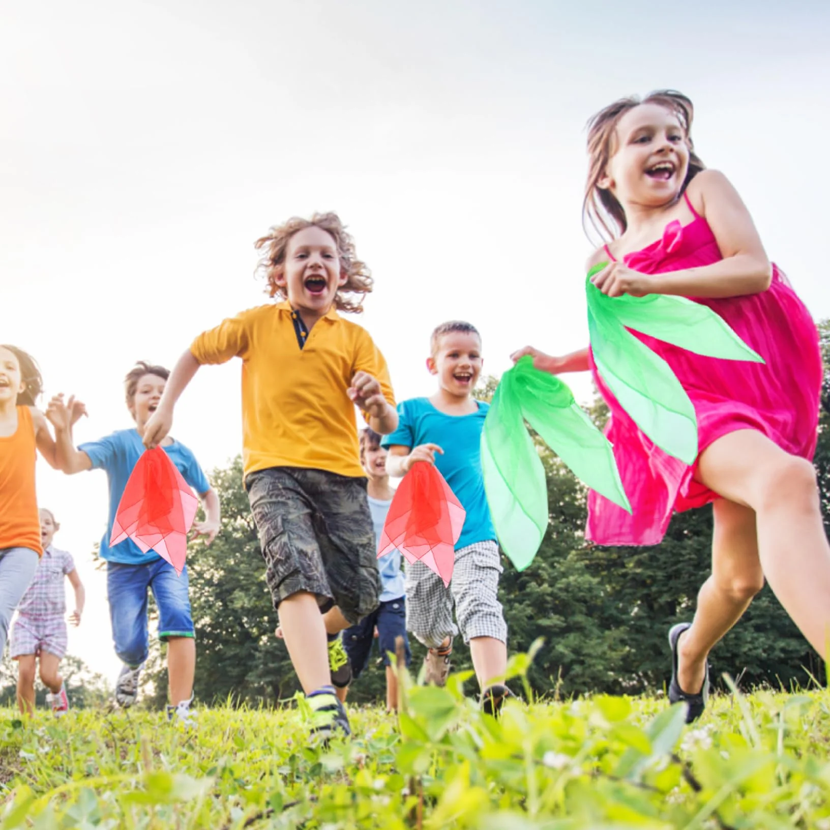 Pañuelos de seda coloridos suaves lavables juguete sensorial cuadrado para niños bufanda