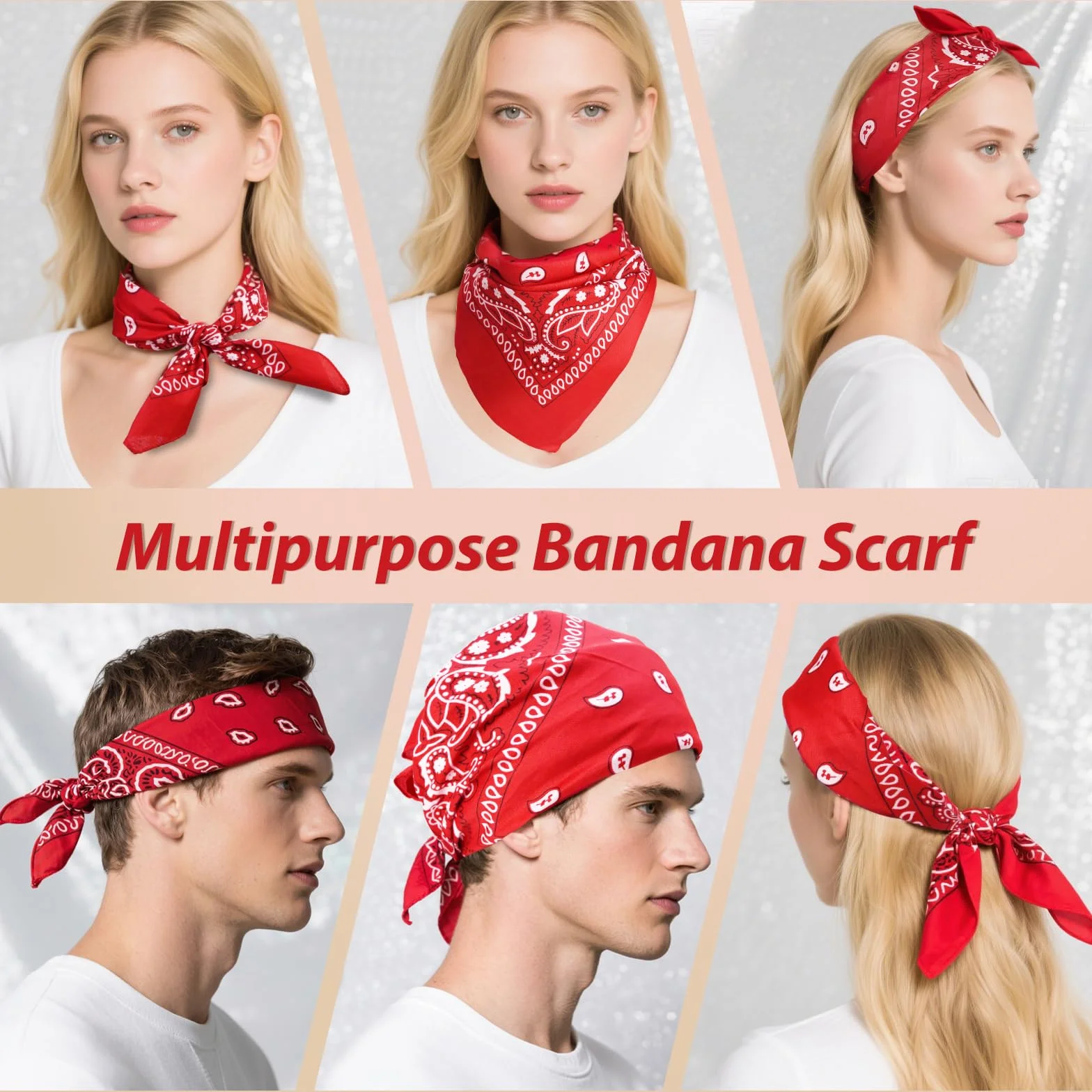 Foulard Carré para Hombre y Mujer, Pack de 12 Bandanas Paisley Estilo Cowboy