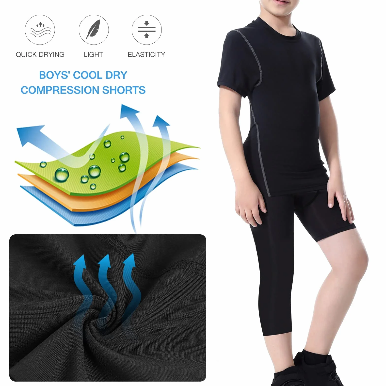 Monopod 2-Pack Niños Pantalones de Compresión 3/4 Leggings para Baloncesto Running Capri Tights