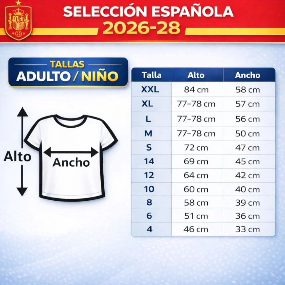Seleccion Española Mundial 2026-2028 Personalizable Kit Niños Primera Equipacion Camiseta y Pantalon Rojo