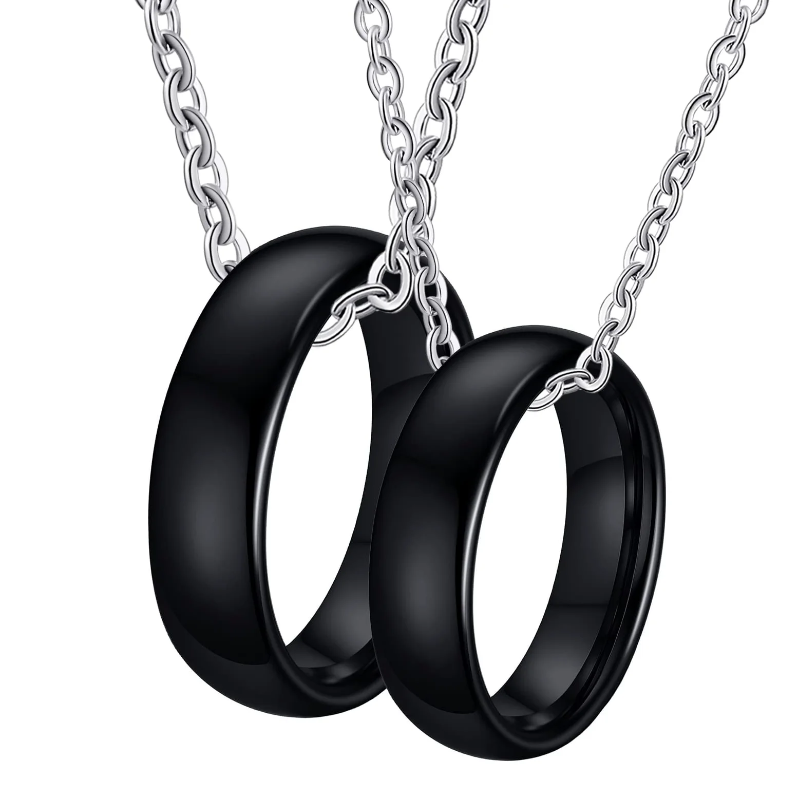 Anillos de collar para parejas, collar personalizado de tungsteno negro, anillo negro pulido, collar de cable de 6 mm, regalo de promesa para mujeres, Tungsteno, Sin gemas.